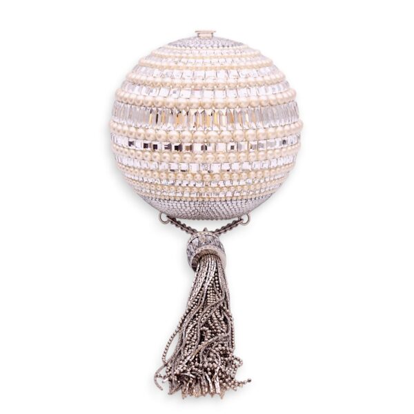 Couture Sphere Celestial Clutch Bag White Clutch in Pearl & Crystals, Palladium hardware - Image 3