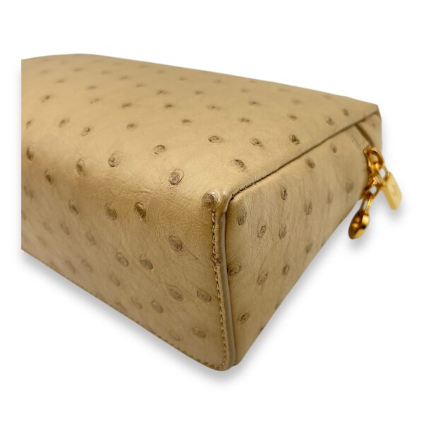Extra Pocket 19 Beige Top Handle Bag in Ostrich, Gold hardware - Image 11