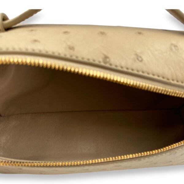 Extra Pocket 19 Beige Top Handle Bag in Ostrich, Gold hardware - Image 7