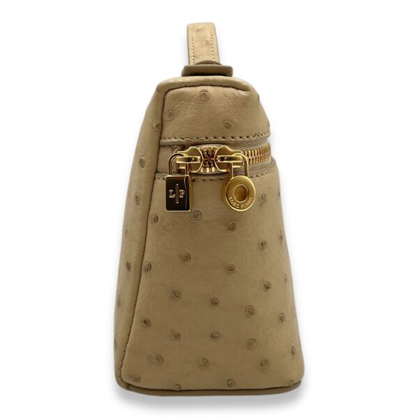 Extra Pocket 19 Beige Top Handle Bag in Ostrich, Gold hardware - Image 4