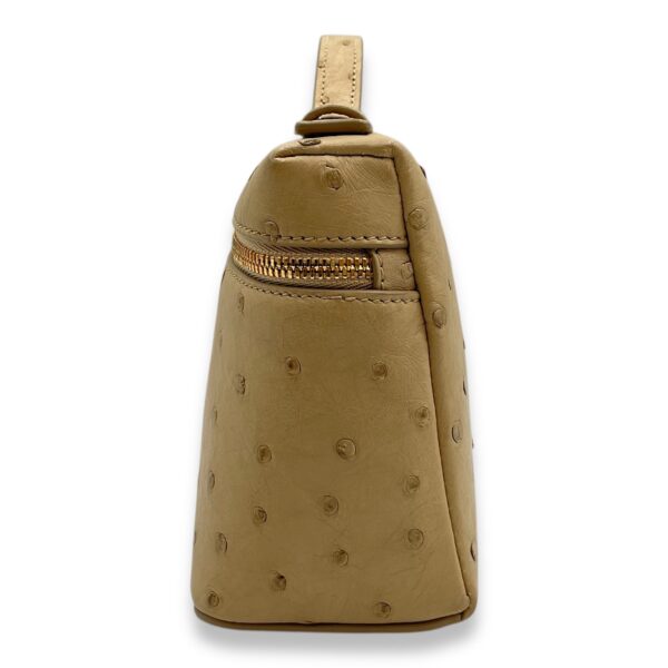 Extra Pocket 19 Beige Top Handle Bag in Ostrich, Gold hardware - Image 5