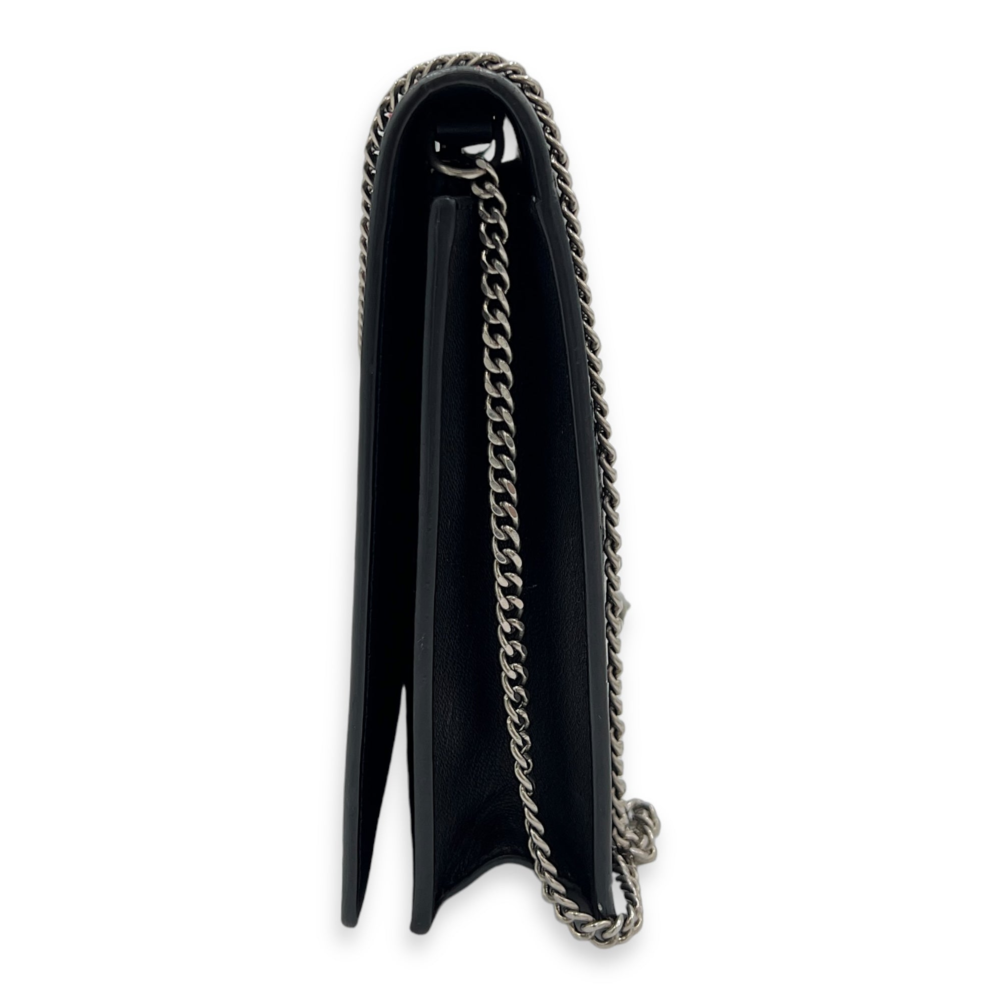 Frame Black Wallet On Chain in Calfskin, Silver hardware - Image 5