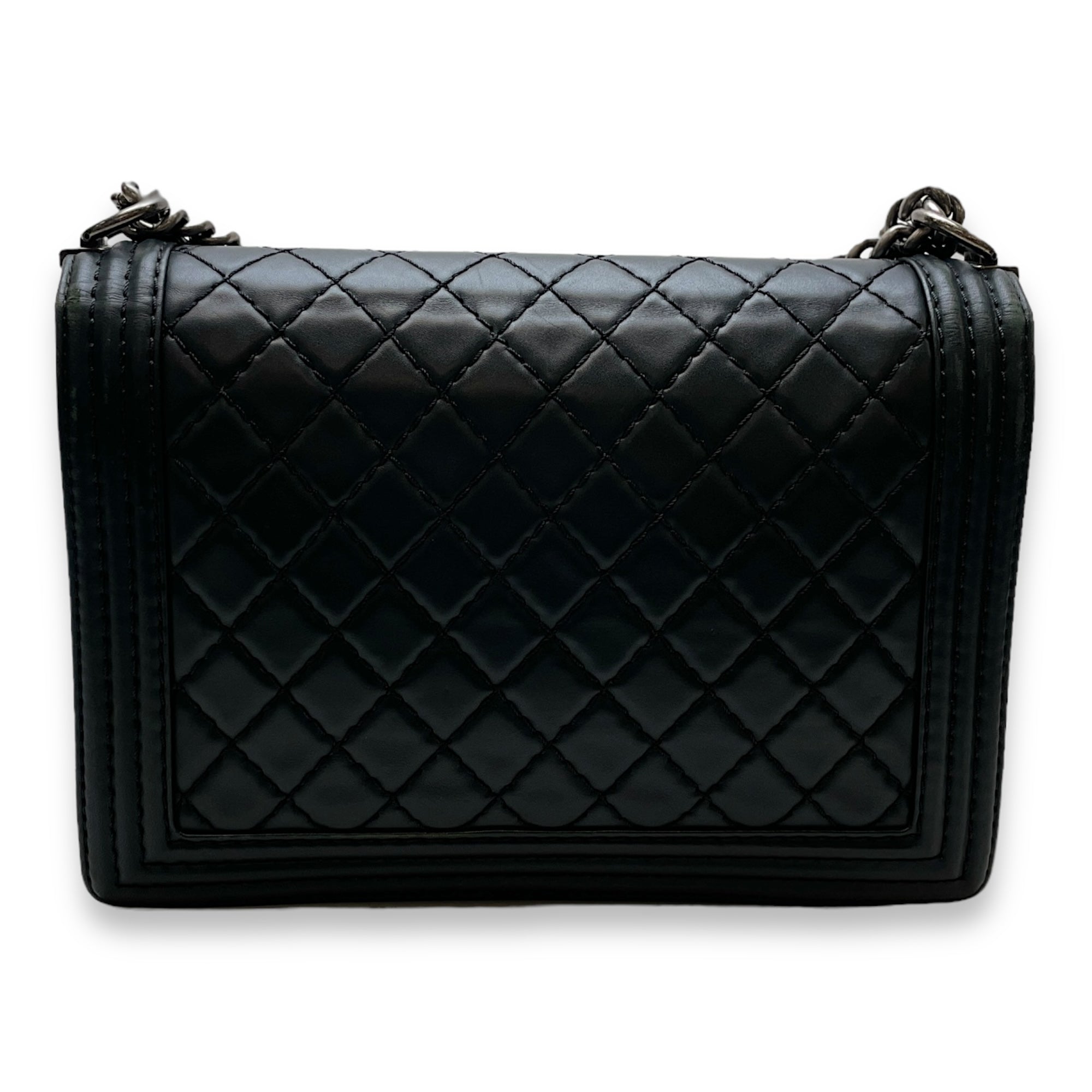 Boy Large Black Shoulder Bag in Calfskin, Ruthenium hardware - Image 3