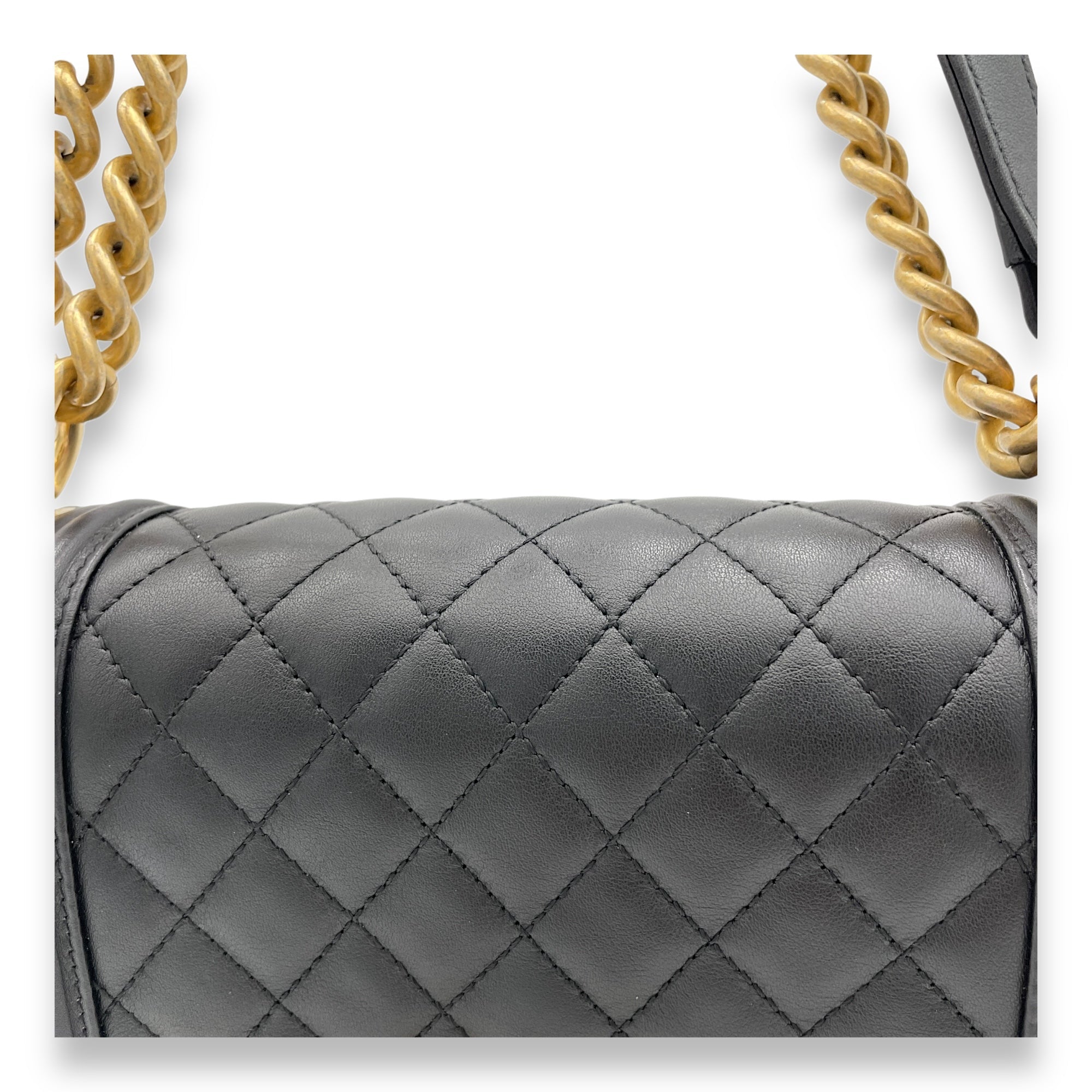 Boy Small Crossbody Bag Black in Calfskin, Brushed Gold - Image 7