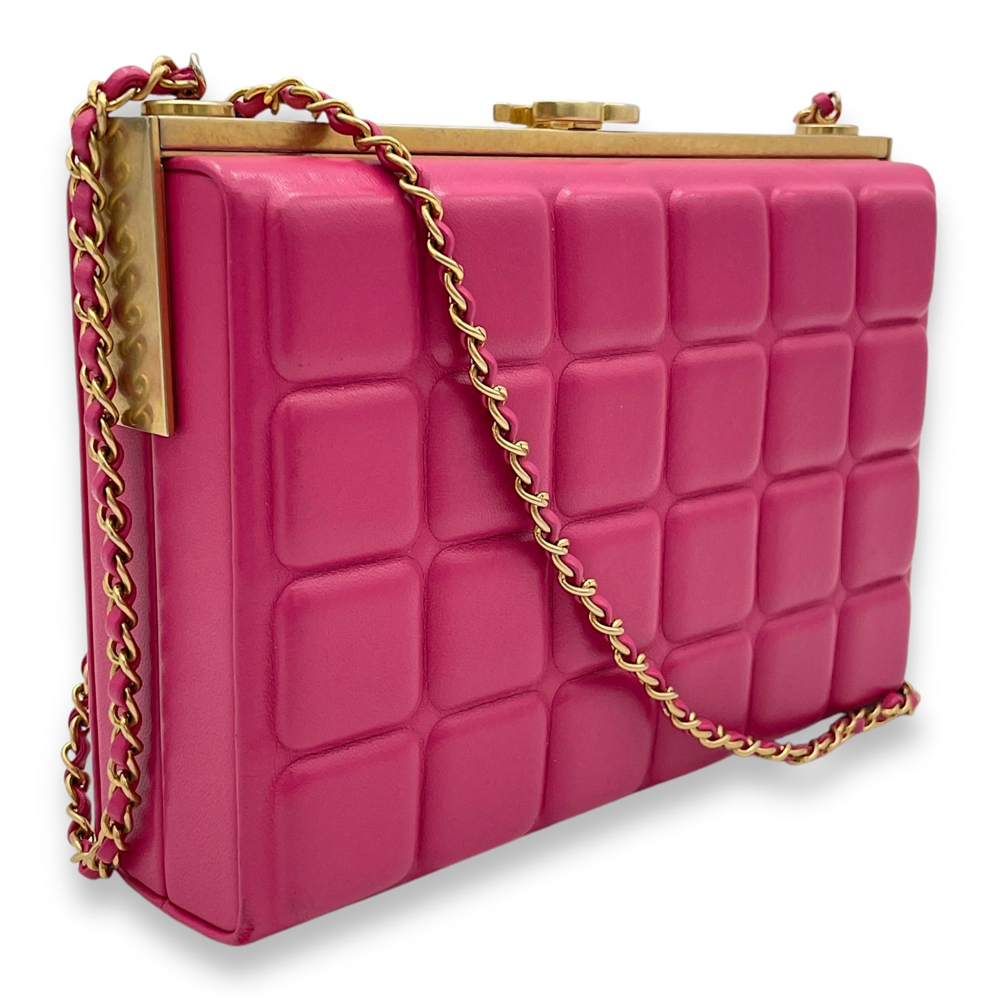 Choco Bar Pink Vanity Bag in Lambskin, Gold hardware - Image 4