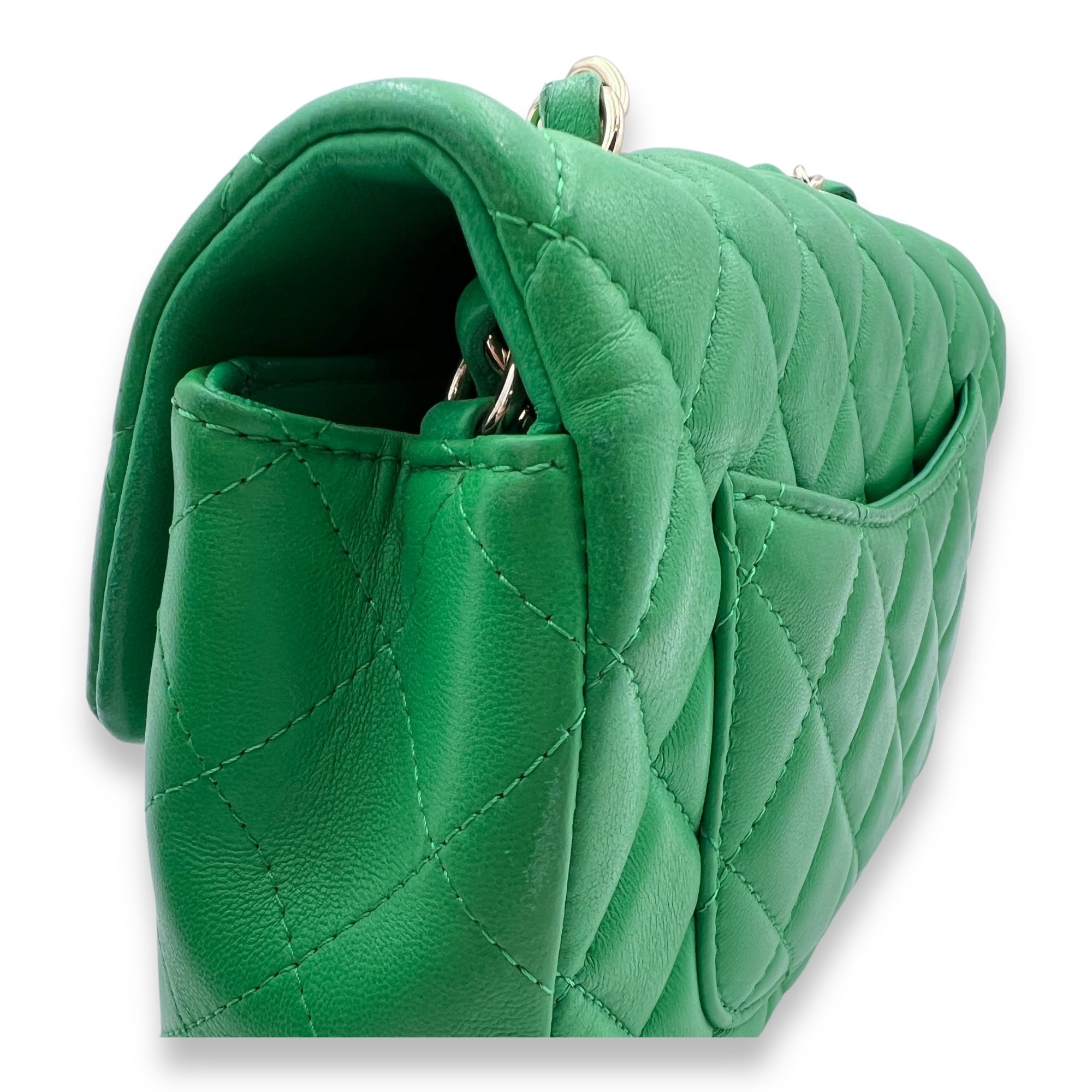 Classic Mini Rectangular Green Crossbody Bag in Lambskin, Gold hardware - Image 11