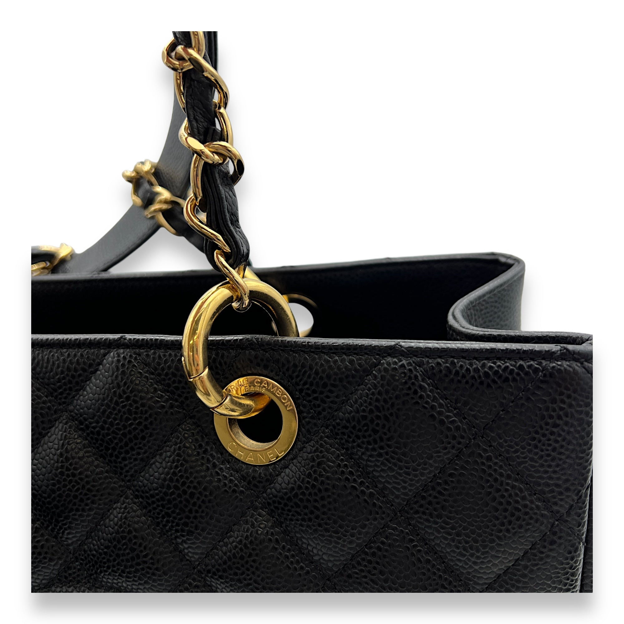 GST Black Tote Bag in Caviar Leather, Gold hardware - Image 8