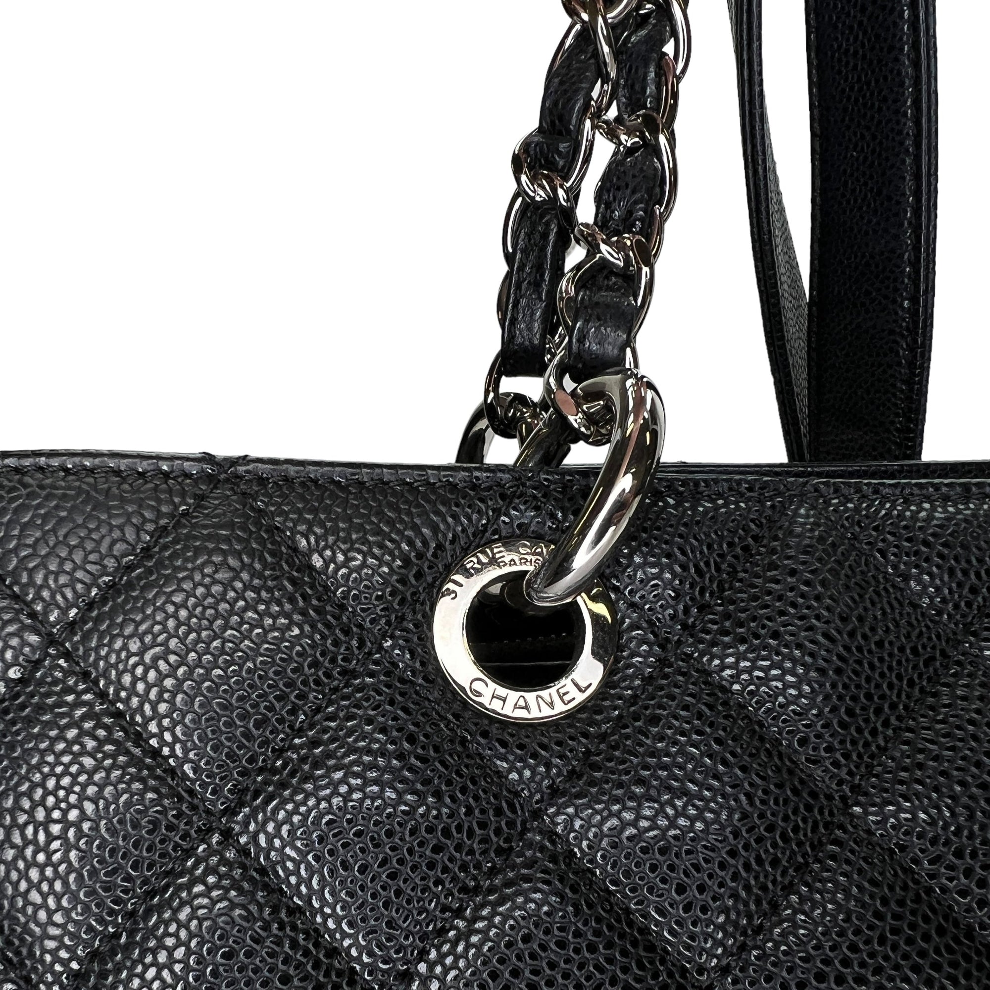 GST Black Tote Bag in Caviar Leather, Silver hardware - Image 7
