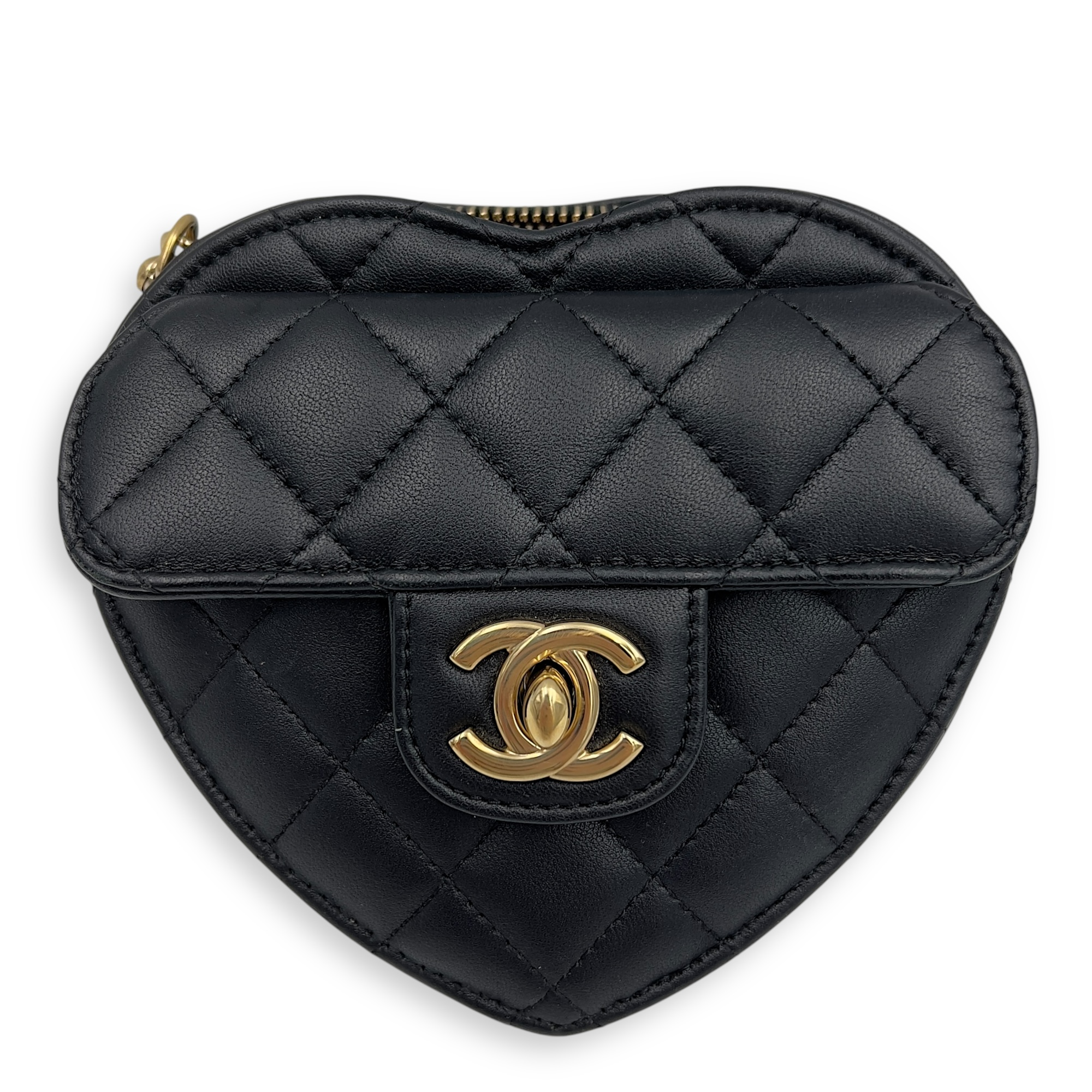 Heart Mini Black Shoulder Bag in Lambskin, Gold hardware