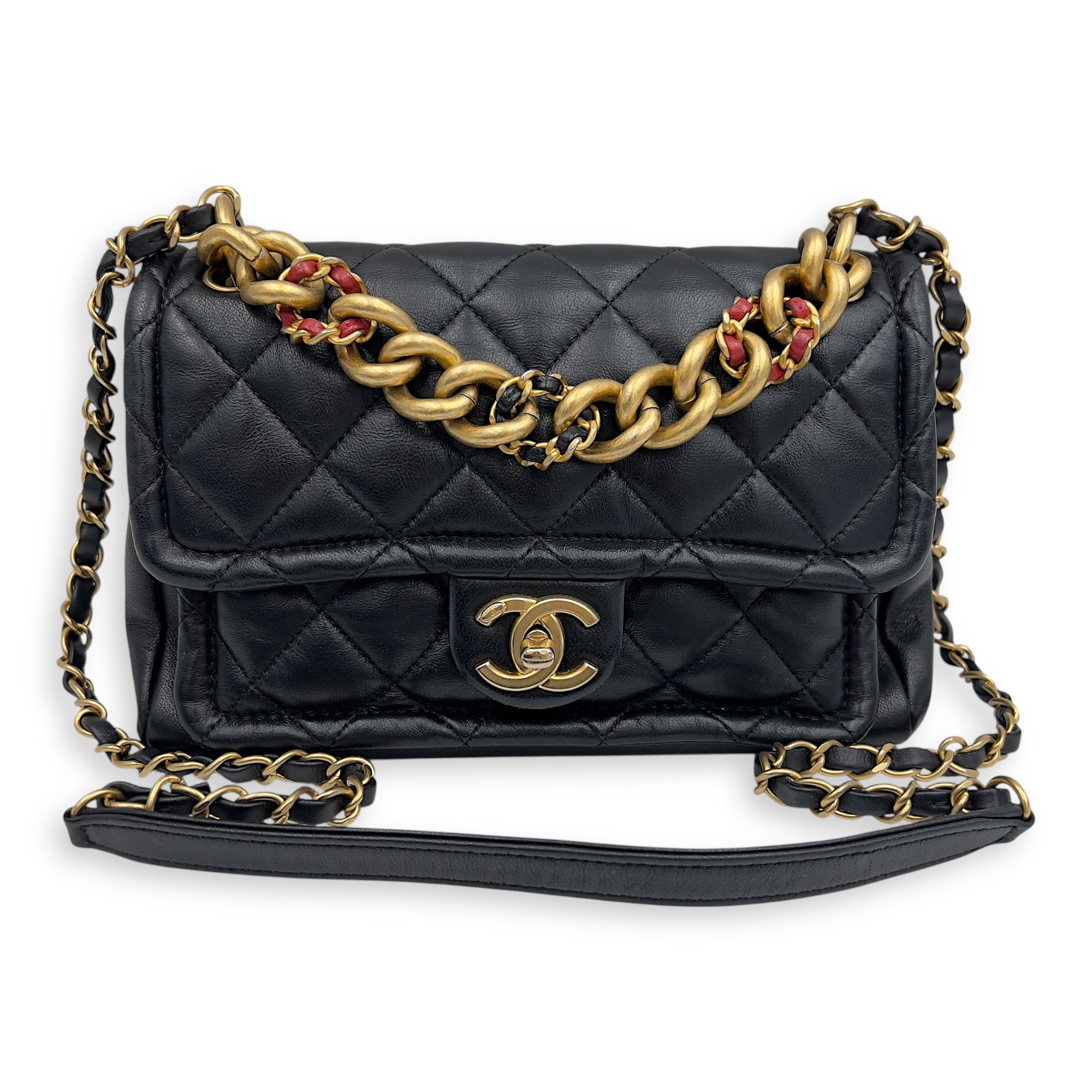 Quilted Seasonal Shoulder Bag Black in Calfskin, Gold hardware - Image 10