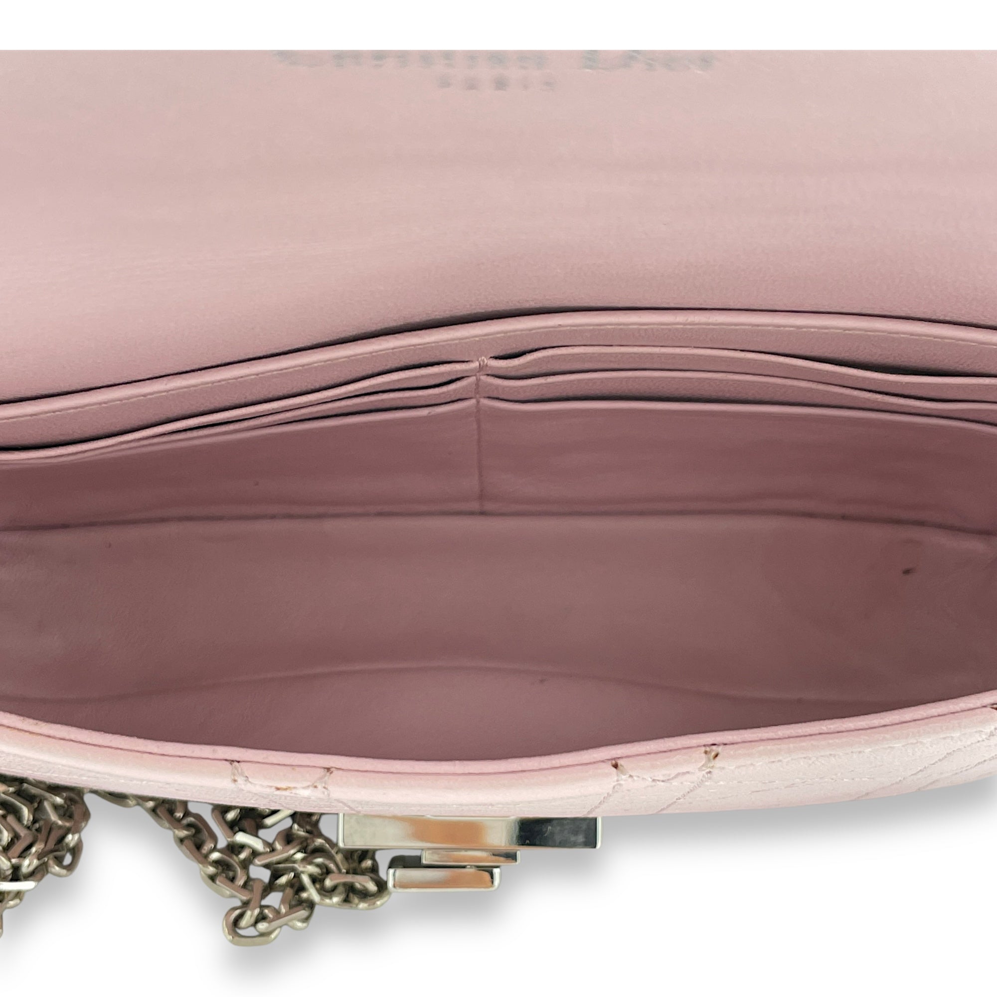 Cannage Stitched Diorling Pink Wallet On Chain in Calfskin, Silver hardware - Image 9