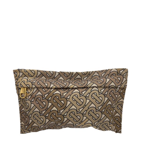 TB Logo Brown Pouch in Canvas, Gold hardware