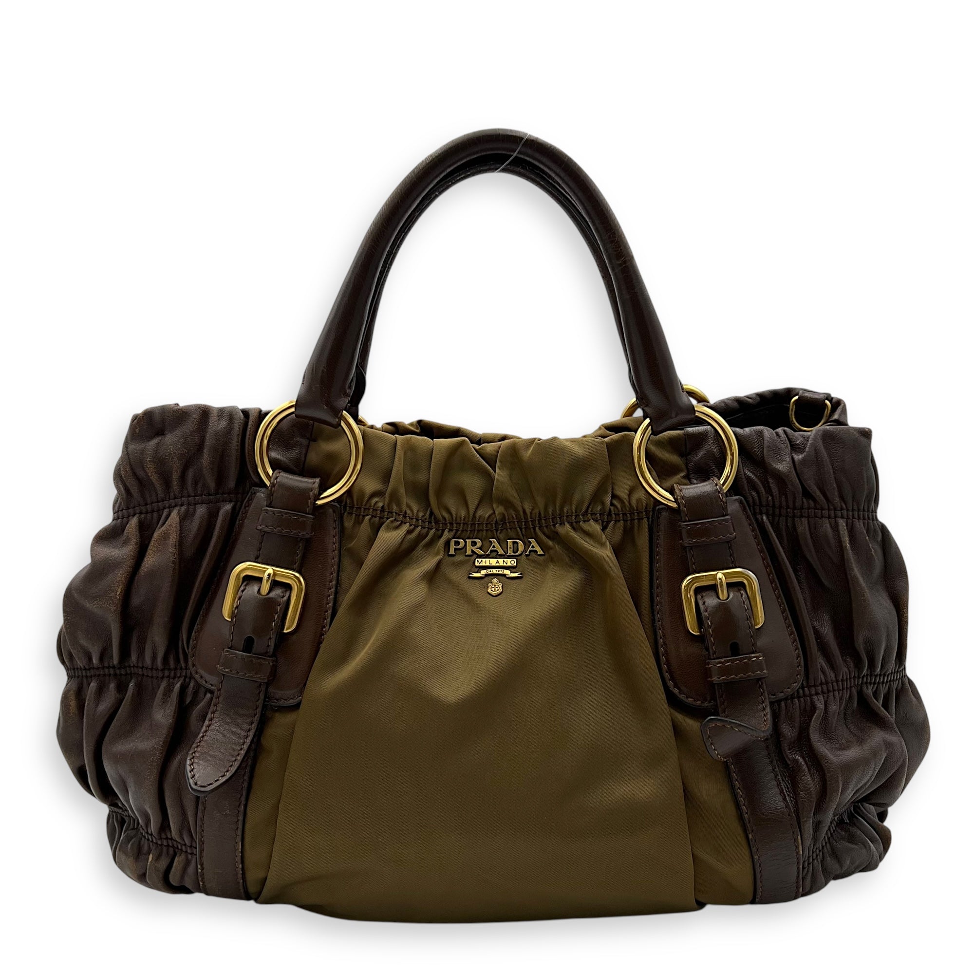 Vintage Top Handle Bag Green in Nylon, Gold hardware