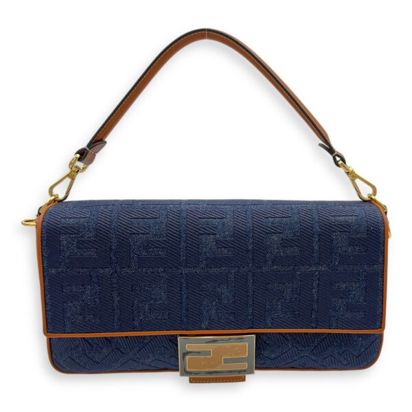 Baguette Shoulder Bag Blue in Denim, Gold hardware