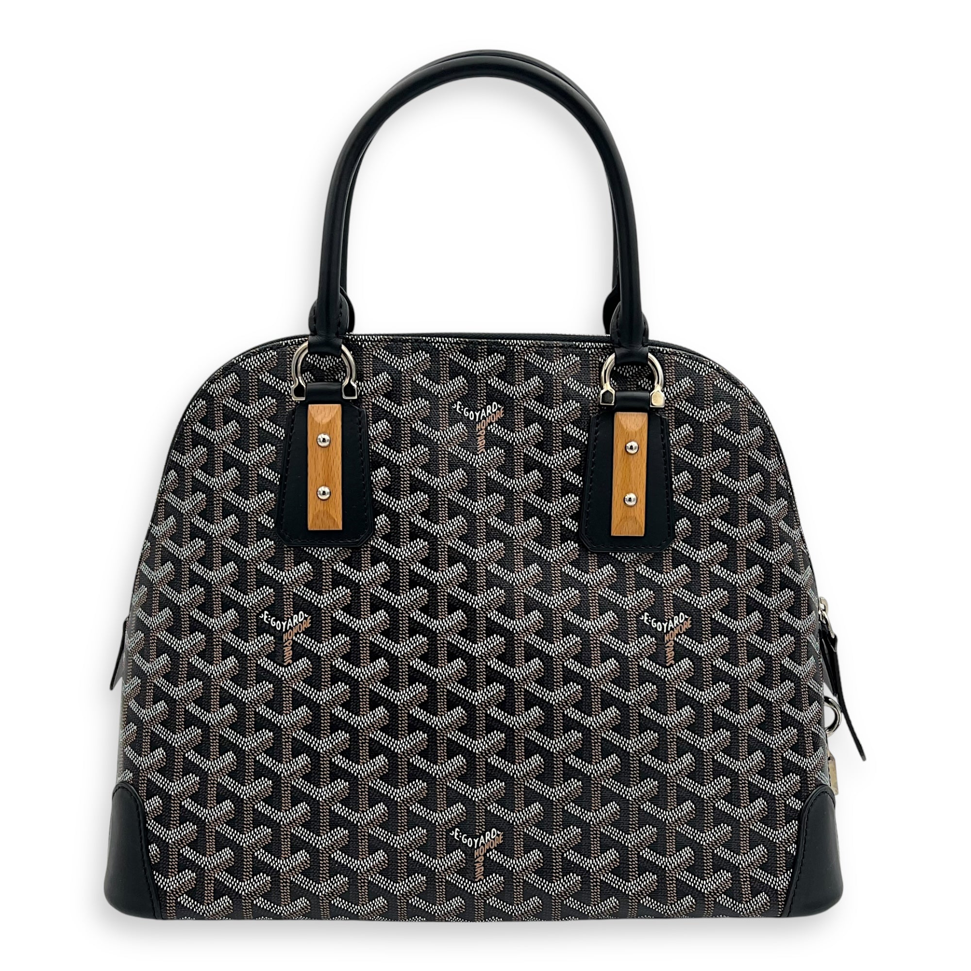 Vendome Top Handle Bag Black in Coated Canvas, Silver hardware