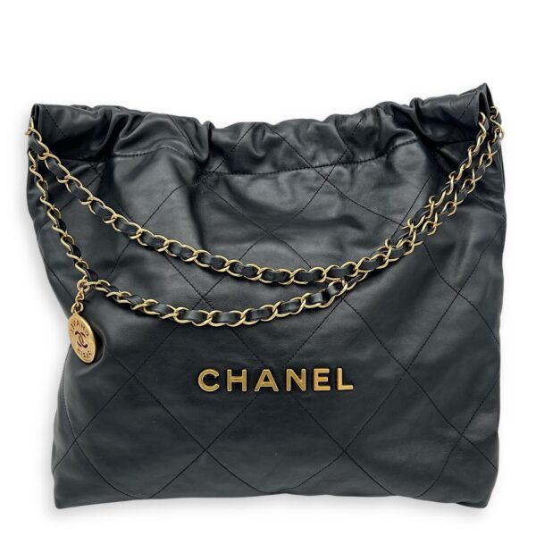 22 Tote Shoulder Bag Black in Calfskin, Gold hardware