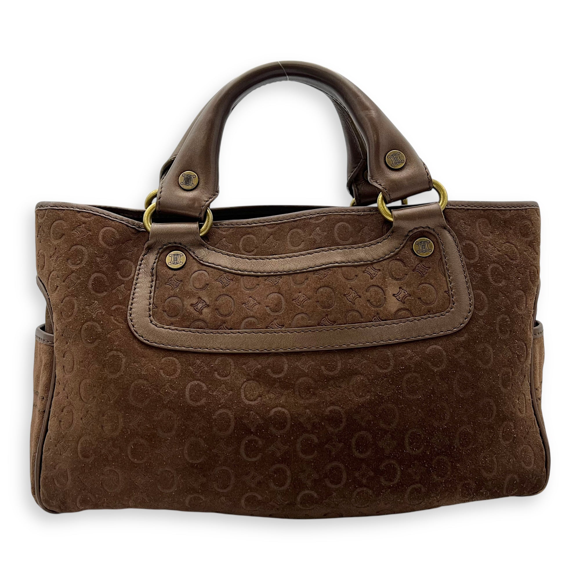 Boogie Top Handle Bag Brown in Suede Leather, Gold hardware - Image 3