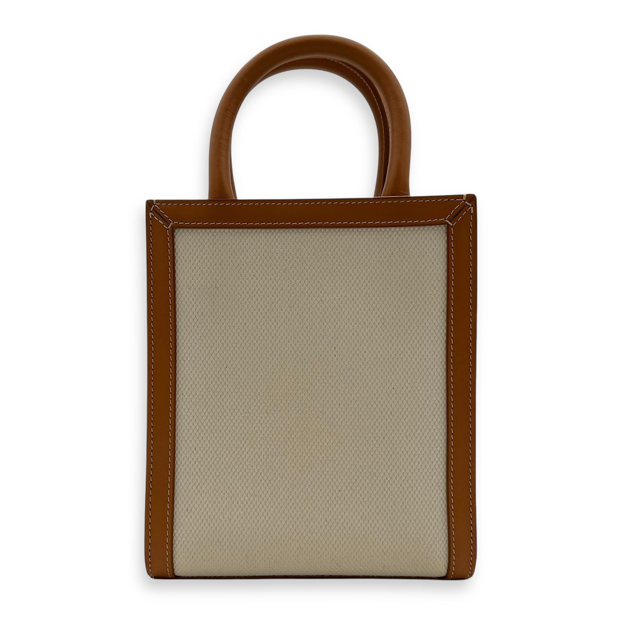 Cabas Top Handle Bag Small Beige in Canvas, Gold hardware - Image 3