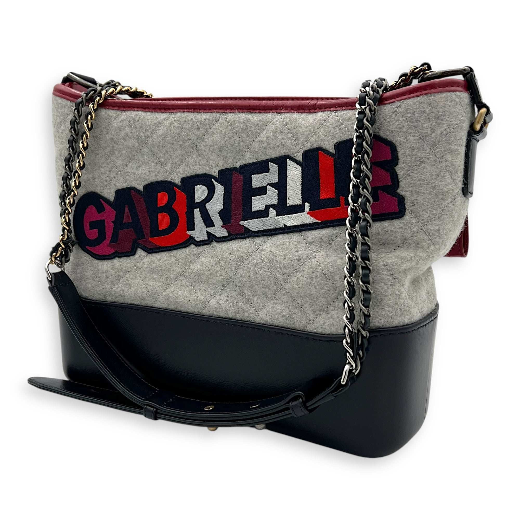 Gabrielle Shoulder Bag Large White in Wool, Mixed hardware - Image 5