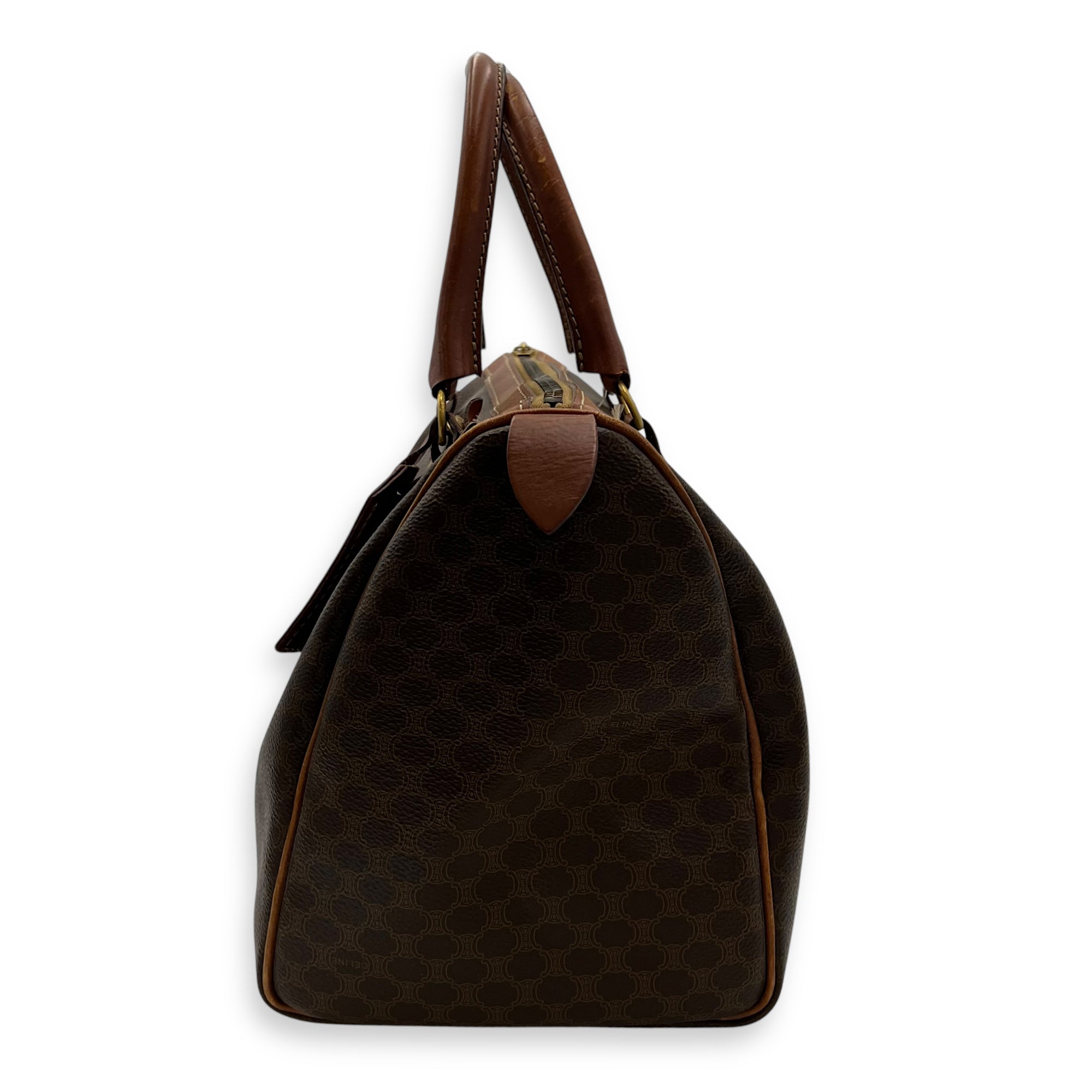 Vintage Macadam Boston Top Handle Bag Brown in Coated Canvas, Gold hardware - Image 5