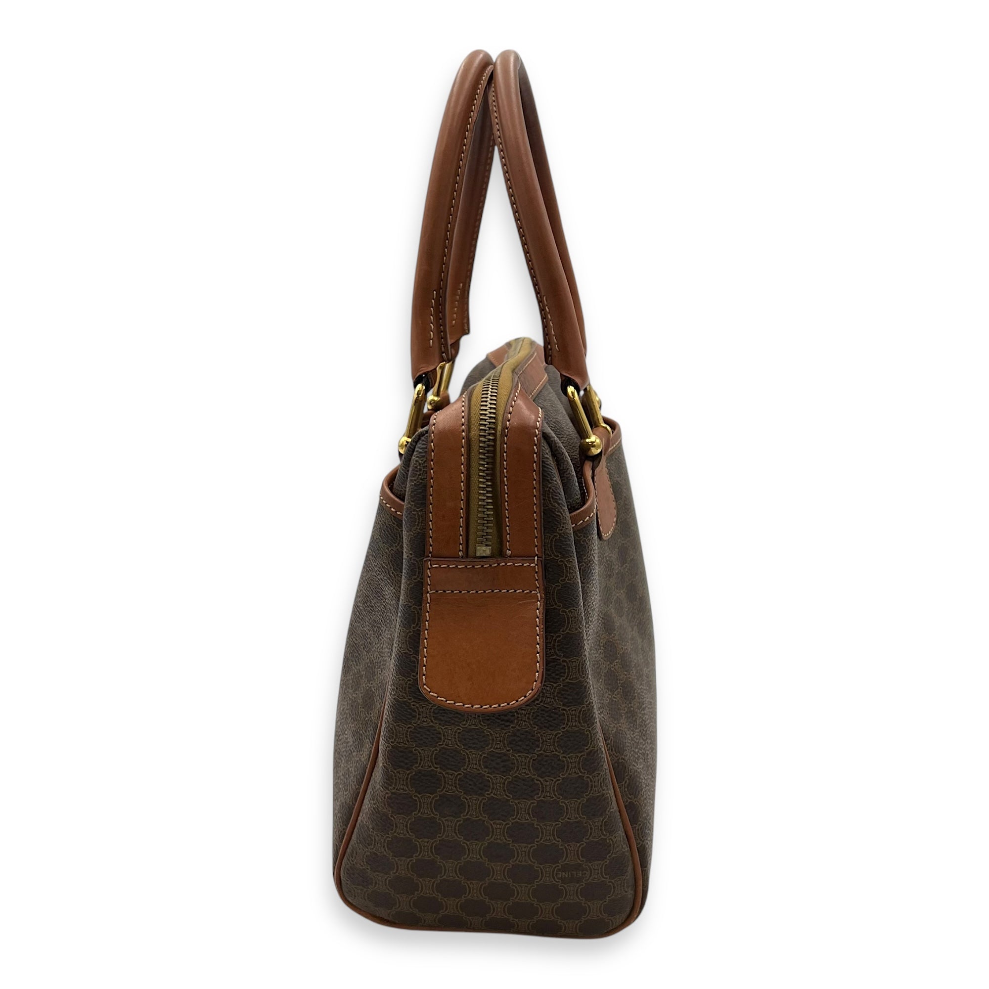 Vintage Macadam Boston Top Handle Bag Brown in Coated Canvas, Gold hardware - Image 5