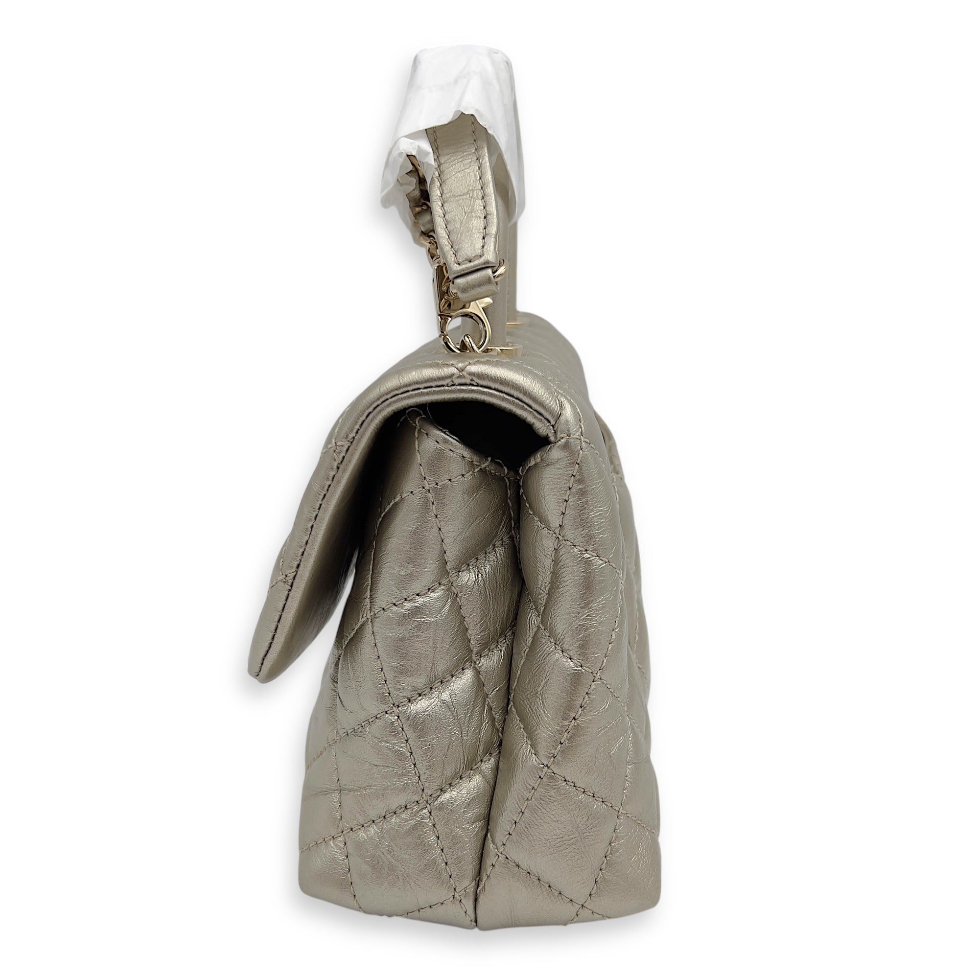 Coco Small Gold Top Handle Bag in Calfskin, Gold hardware - Image 5