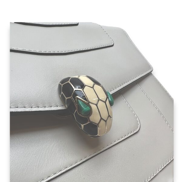 Serpenti Forever Medium White Shoulder Bag in Calfskin, Light Gold hardware - Image 7