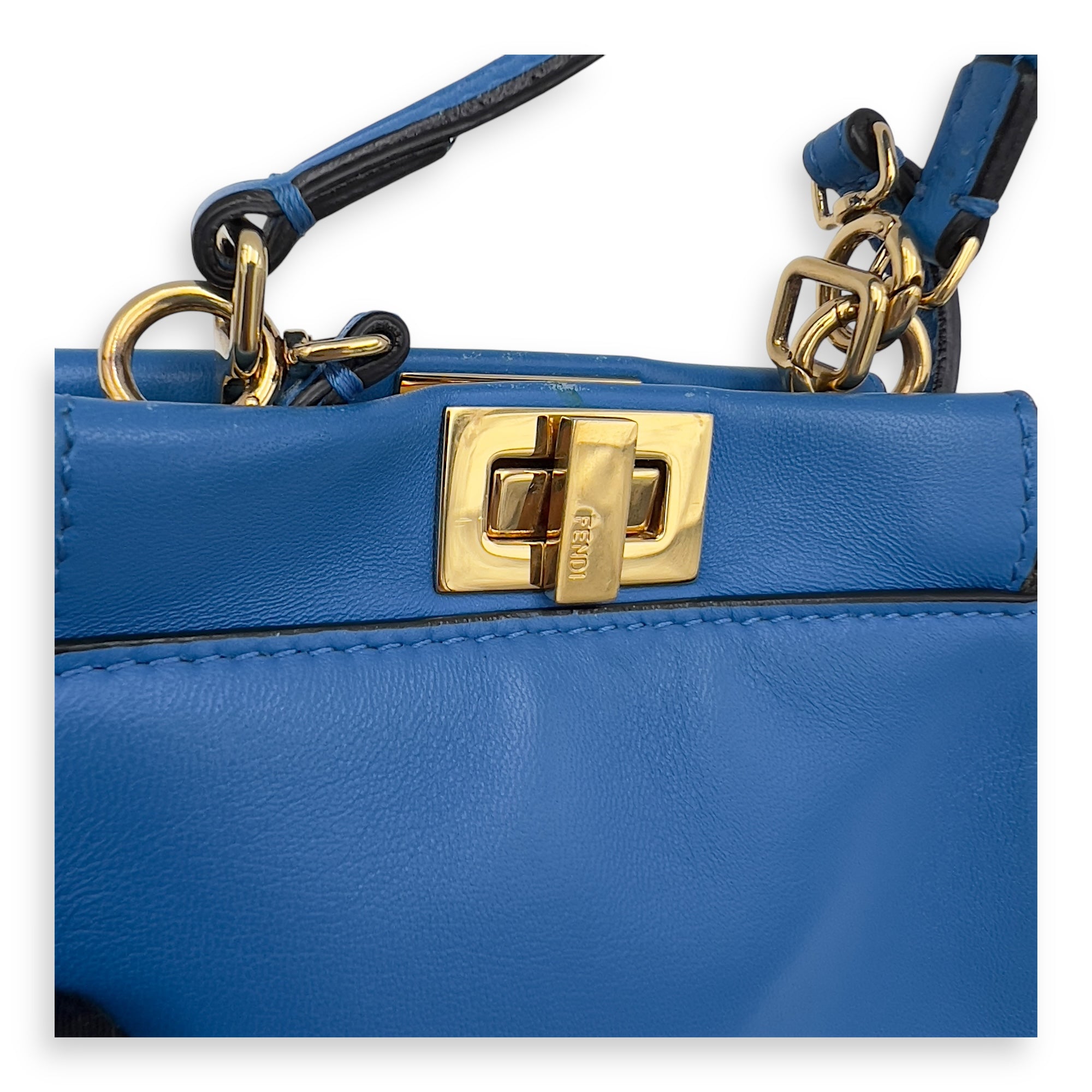 Peekaboo Top Handle Bag Micro Blue in Calfskin , Gold Hardware - Image 11