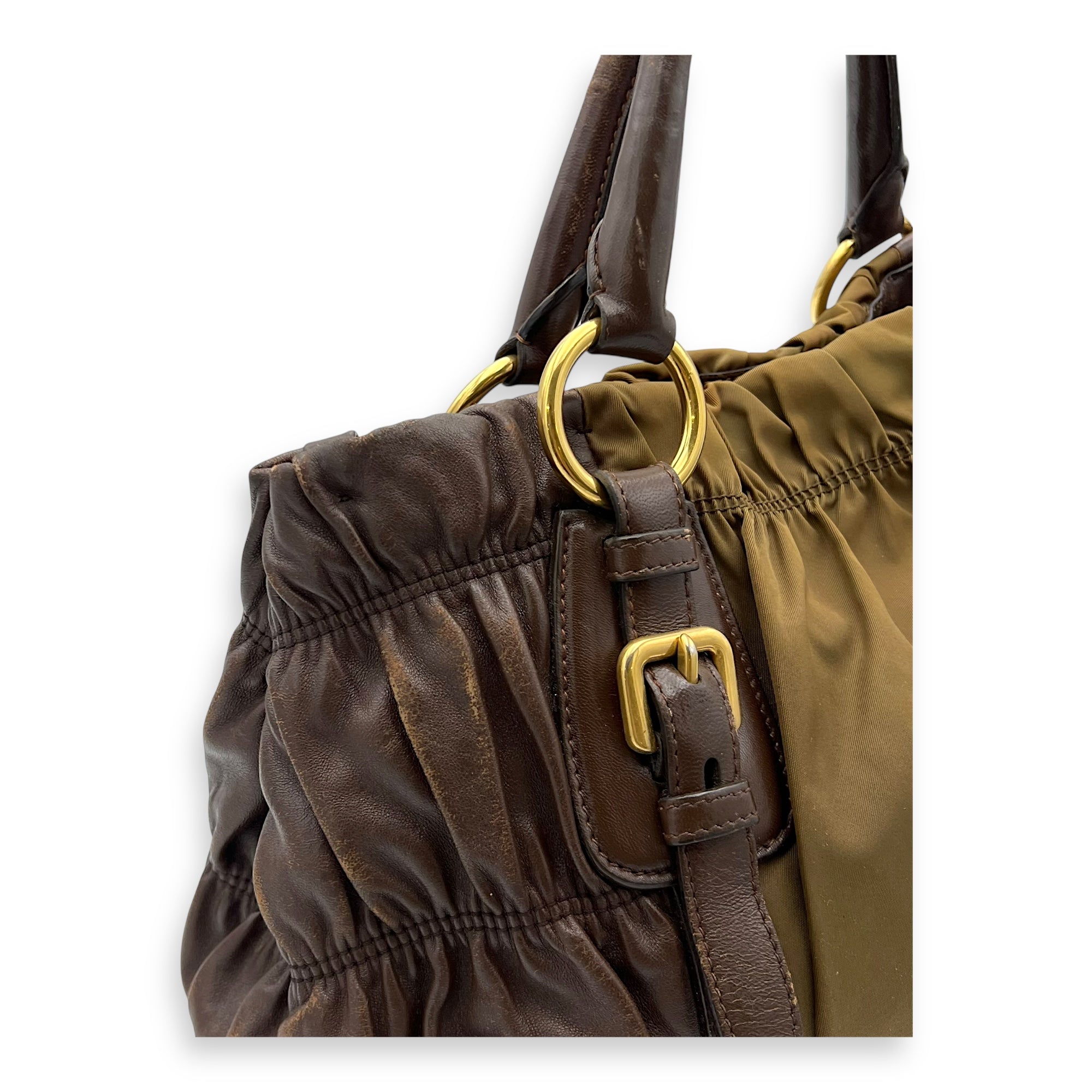 Vintage Top Handle Bag Green in Nylon, Gold hardware - Image 7