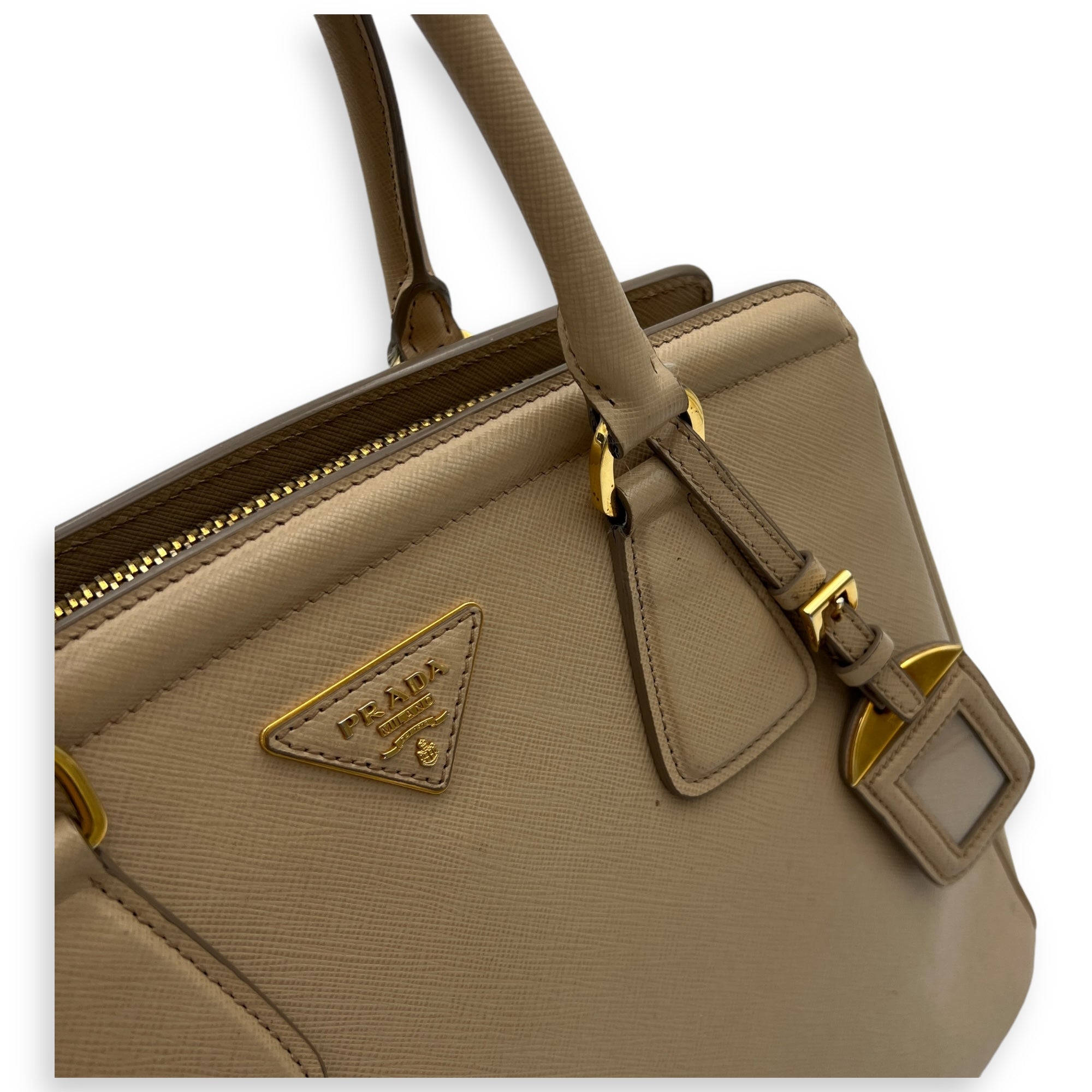 Triangle Top Handle Bag Beige in Calfskin, Gold hardware - Image 8