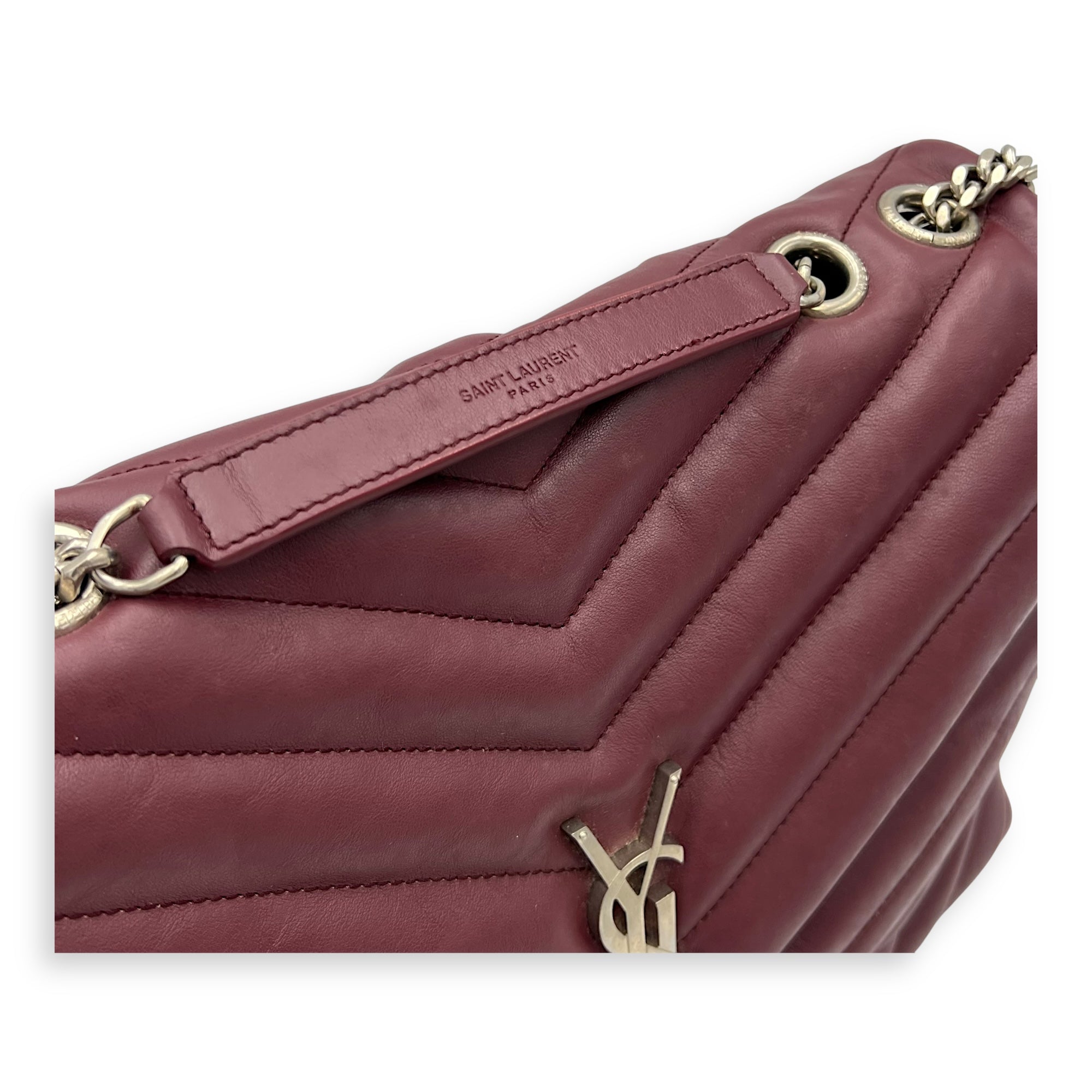 Loulou Crossbody Bag Medium Red in Calfskin, Silver hardware - Image 8