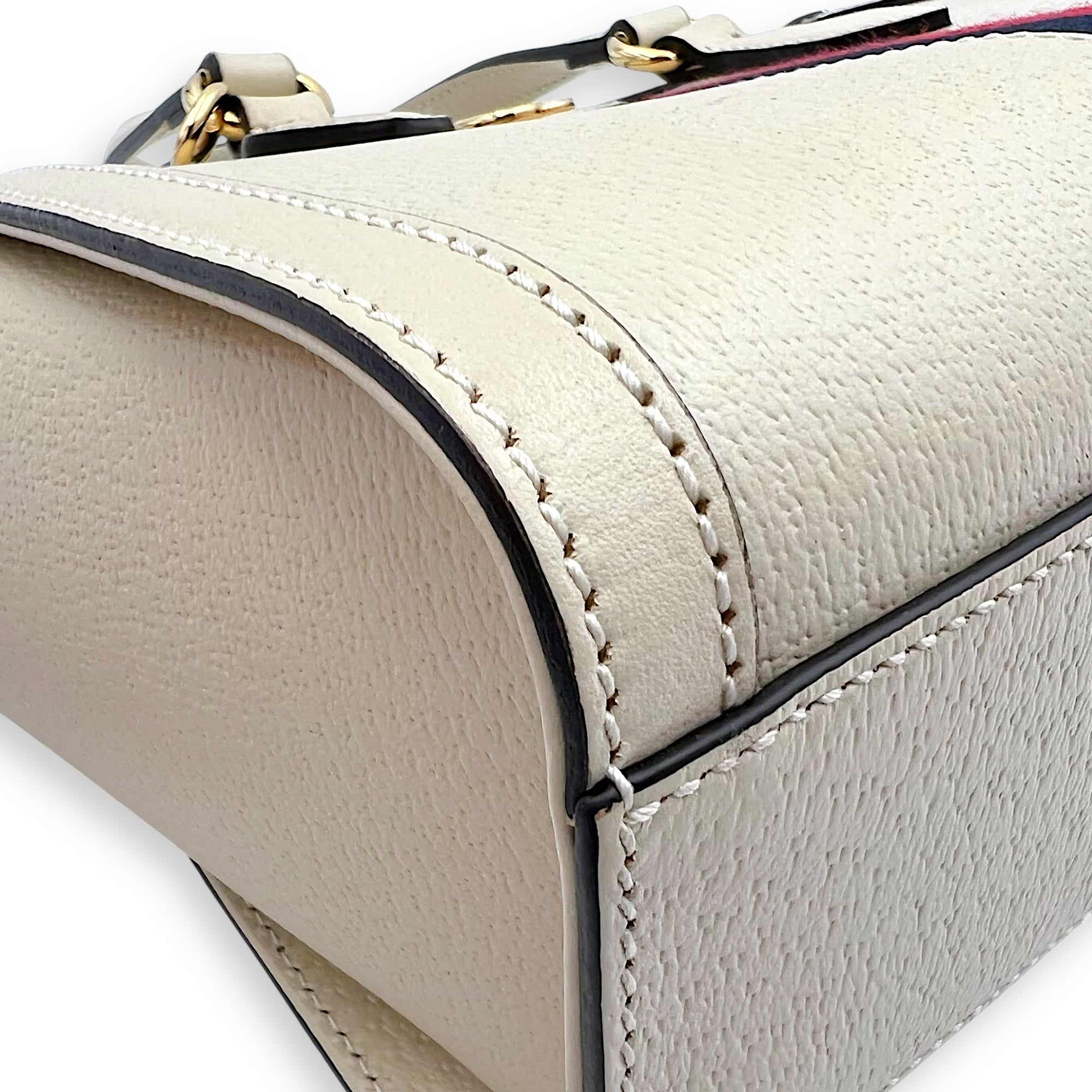 Ophidia Top Handle Bag White in Calfskin, Gold hardware - Image 8