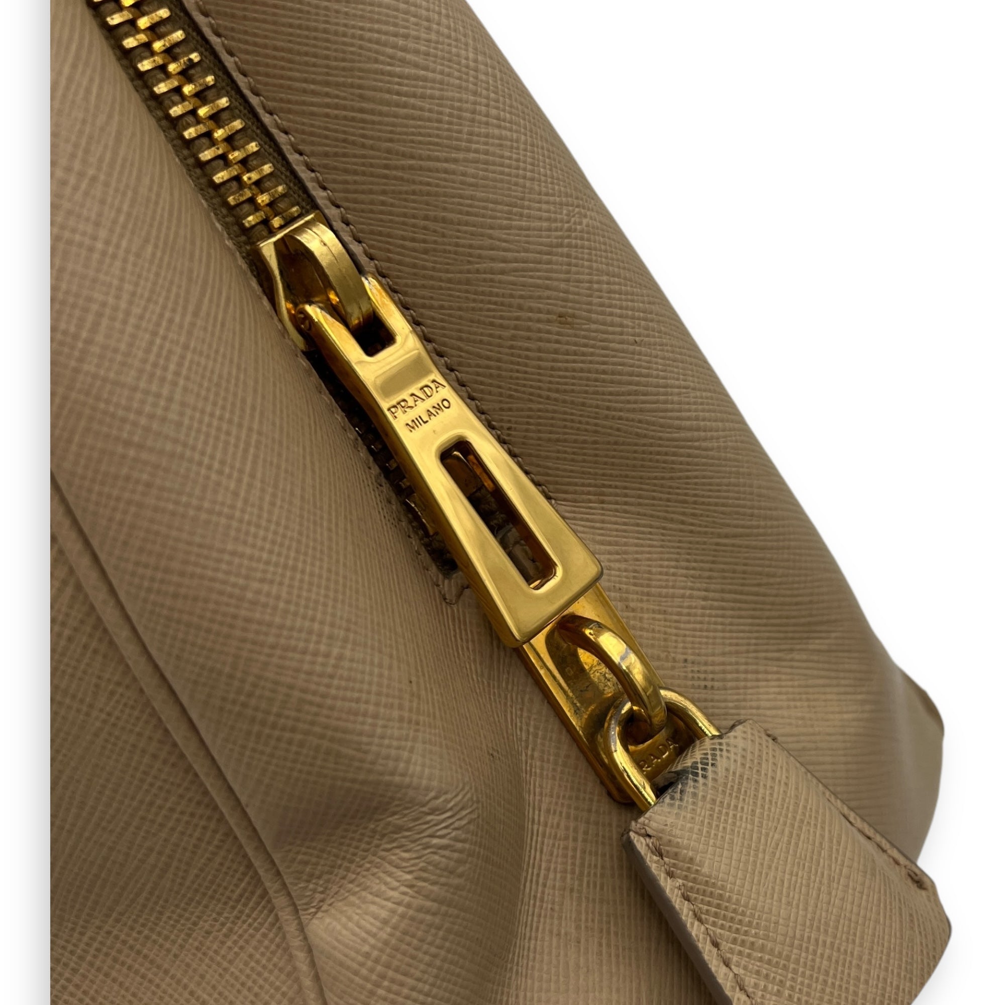 Triangle Top Handle Bag Beige in Calfskin, Gold hardware - Image 9