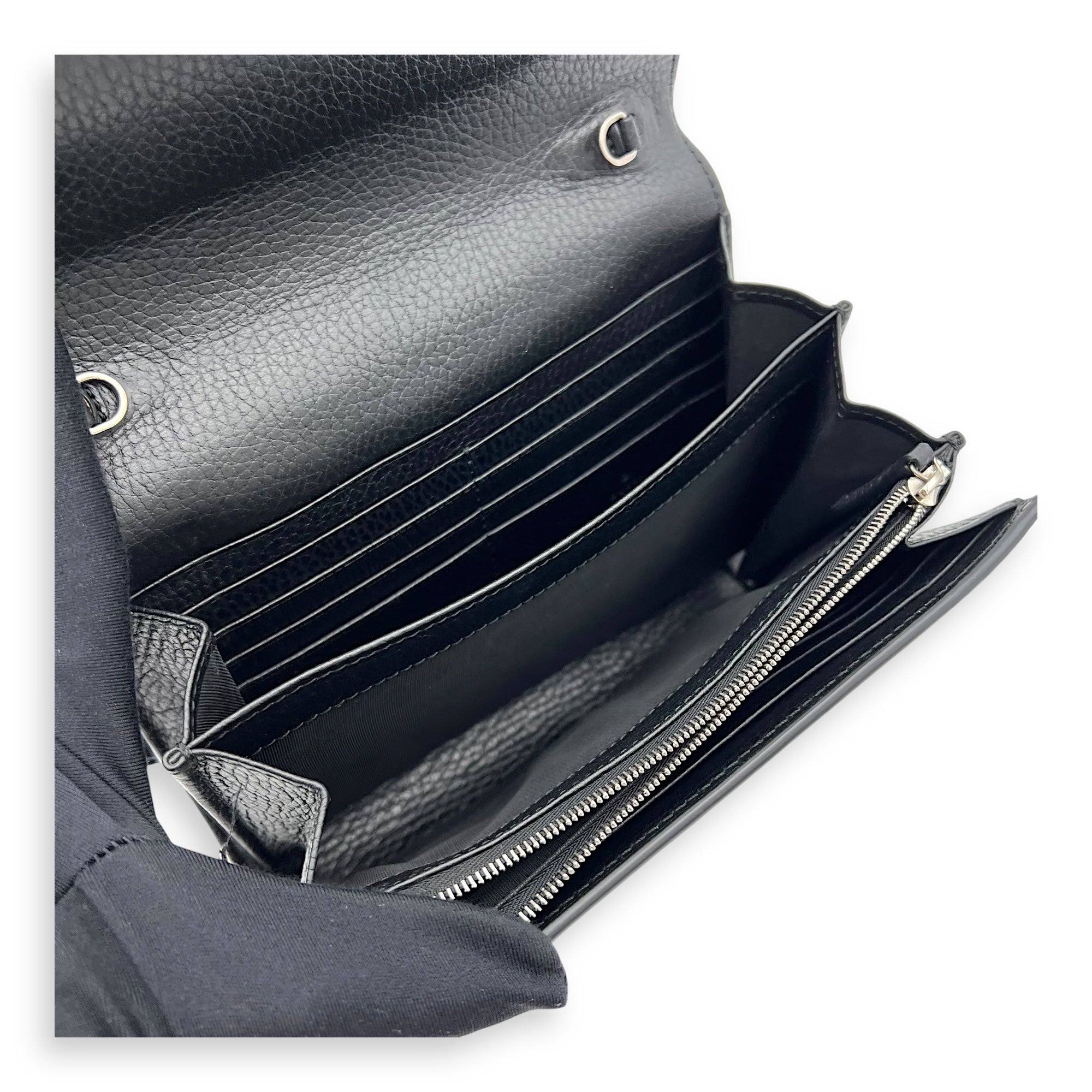 Dionysus Wallet On Chain Black in Calfskin, Silver hardware - Image 9