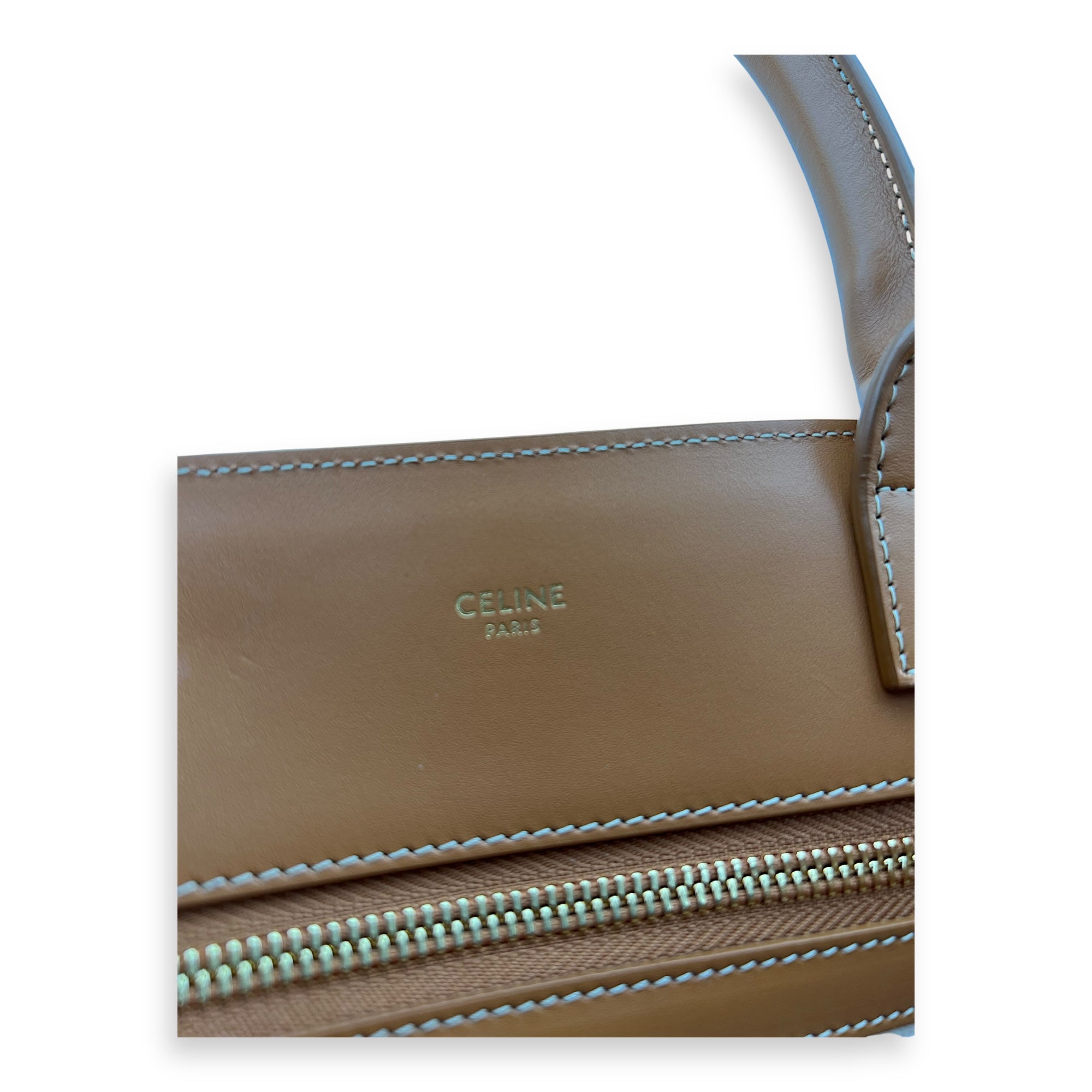 vertical Top Handle Bag Beige in Canvas, Gold hardware - Image 9