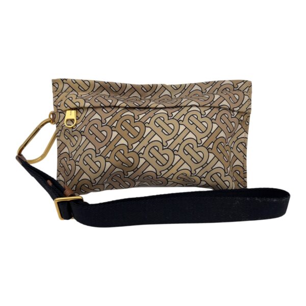 TB Logo Brown Pouch in Canvas, Gold hardware - Image 8