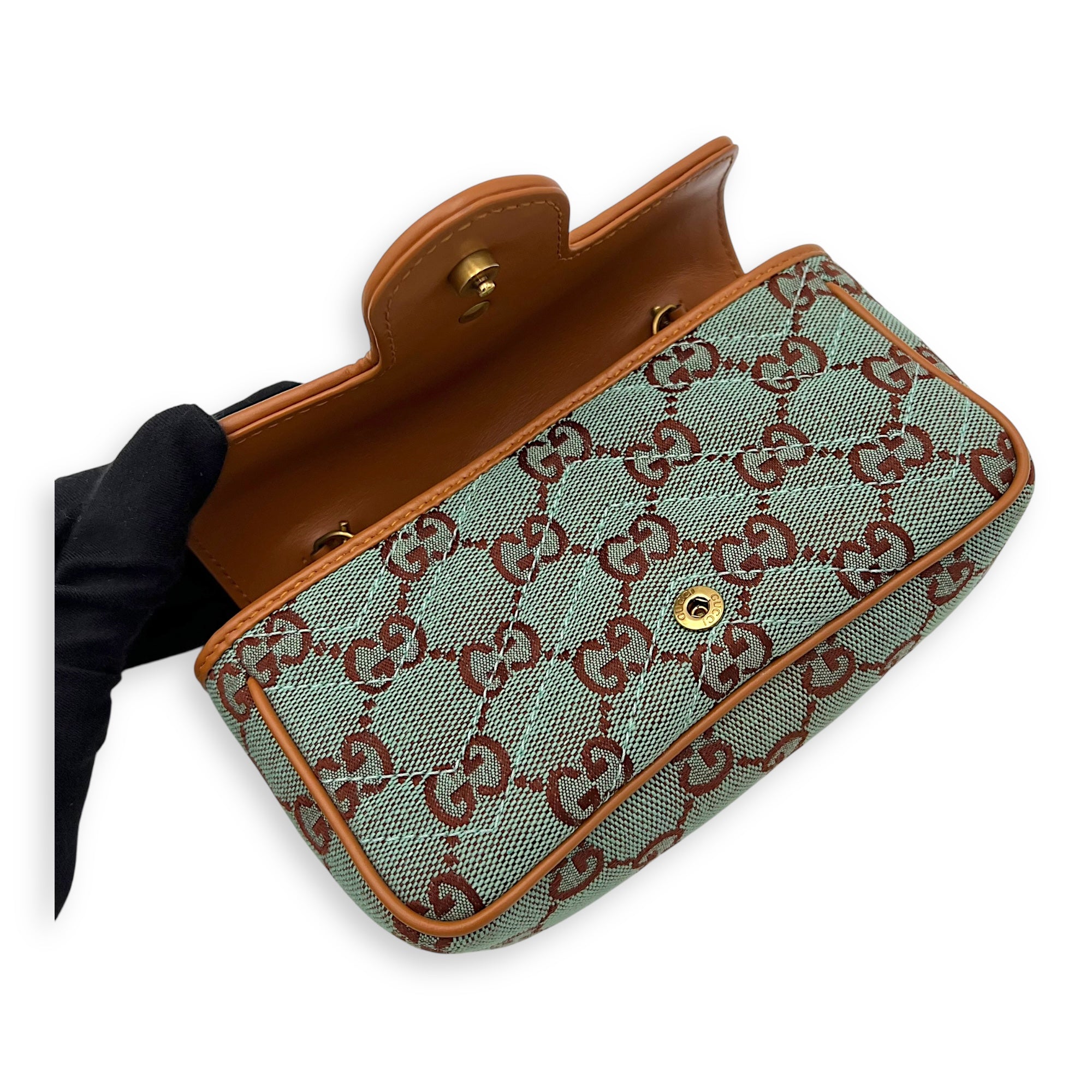 GG Marmont Crossbody Bag Super Mini Blue in Denim, Gold hardware - Image 15