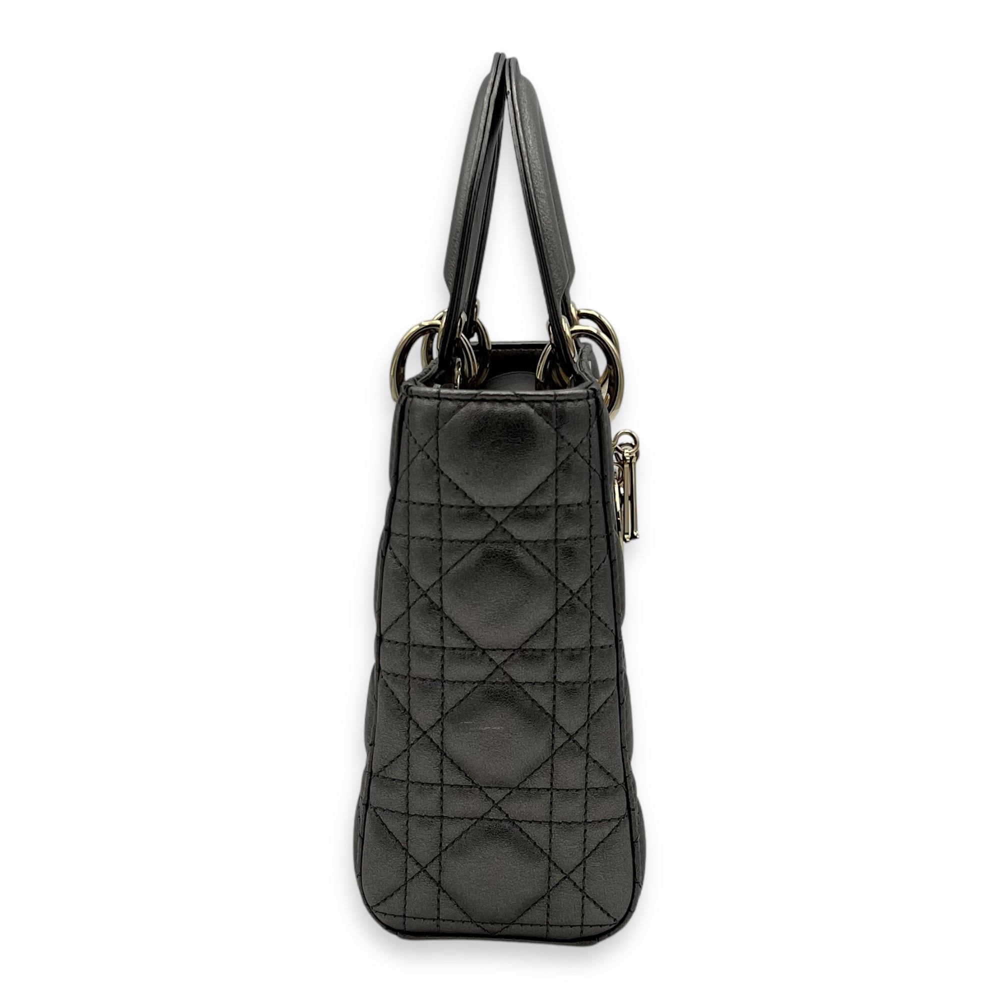 Lady Dior Small Grey Top Handle Bag in Calfskin, Gold hardware - Image 5