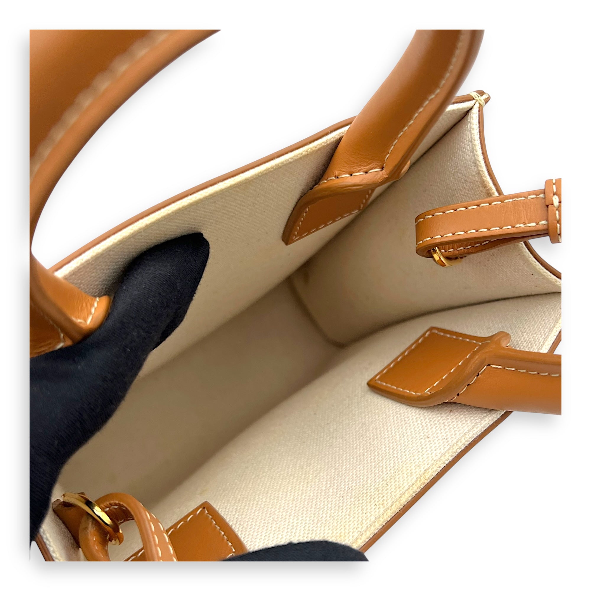 Cabas Top Handle Bag Small Beige in Canvas, Gold hardware - Image 11