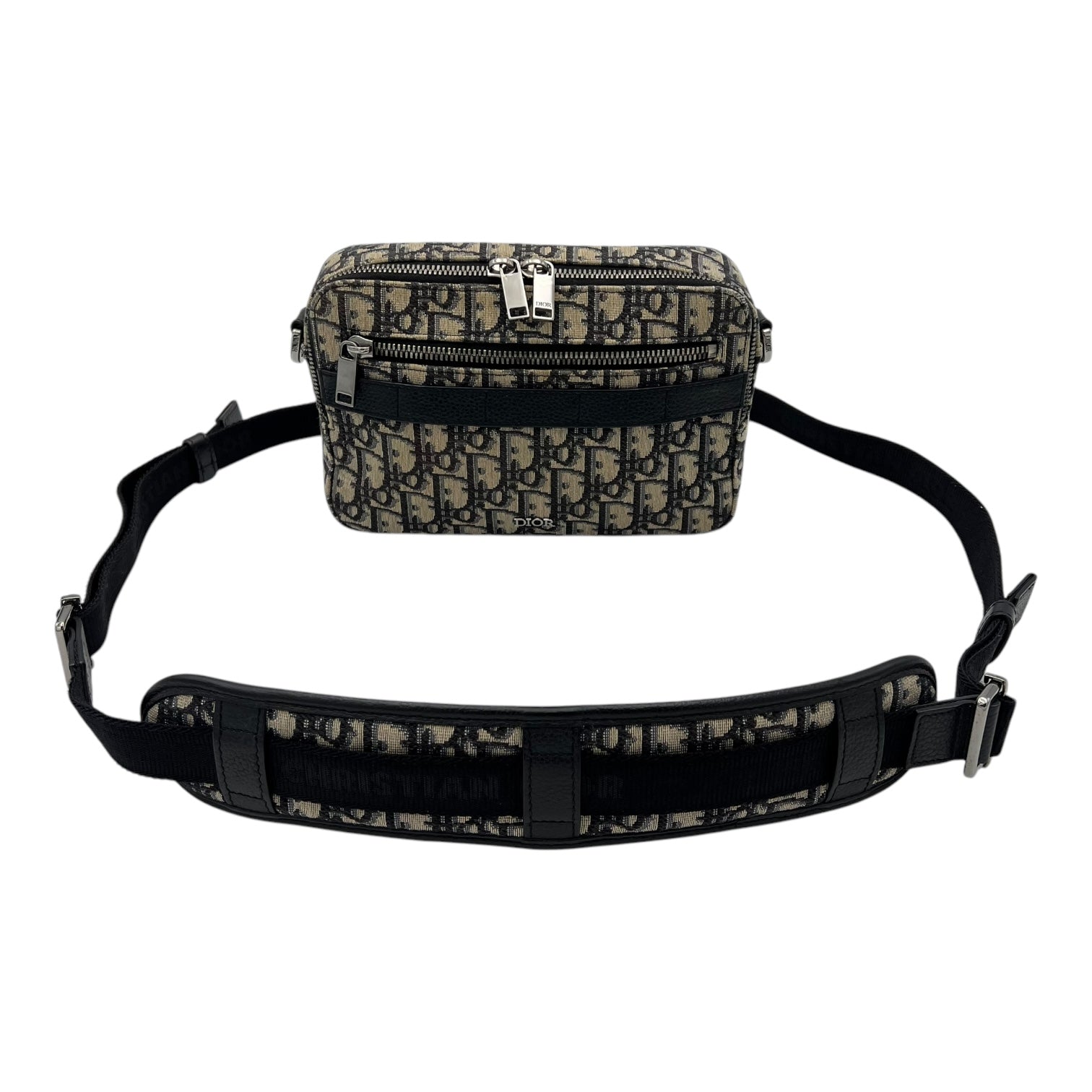 Safari Crossbody Bag Blue in Jacquard, Silver hardware - Image 14