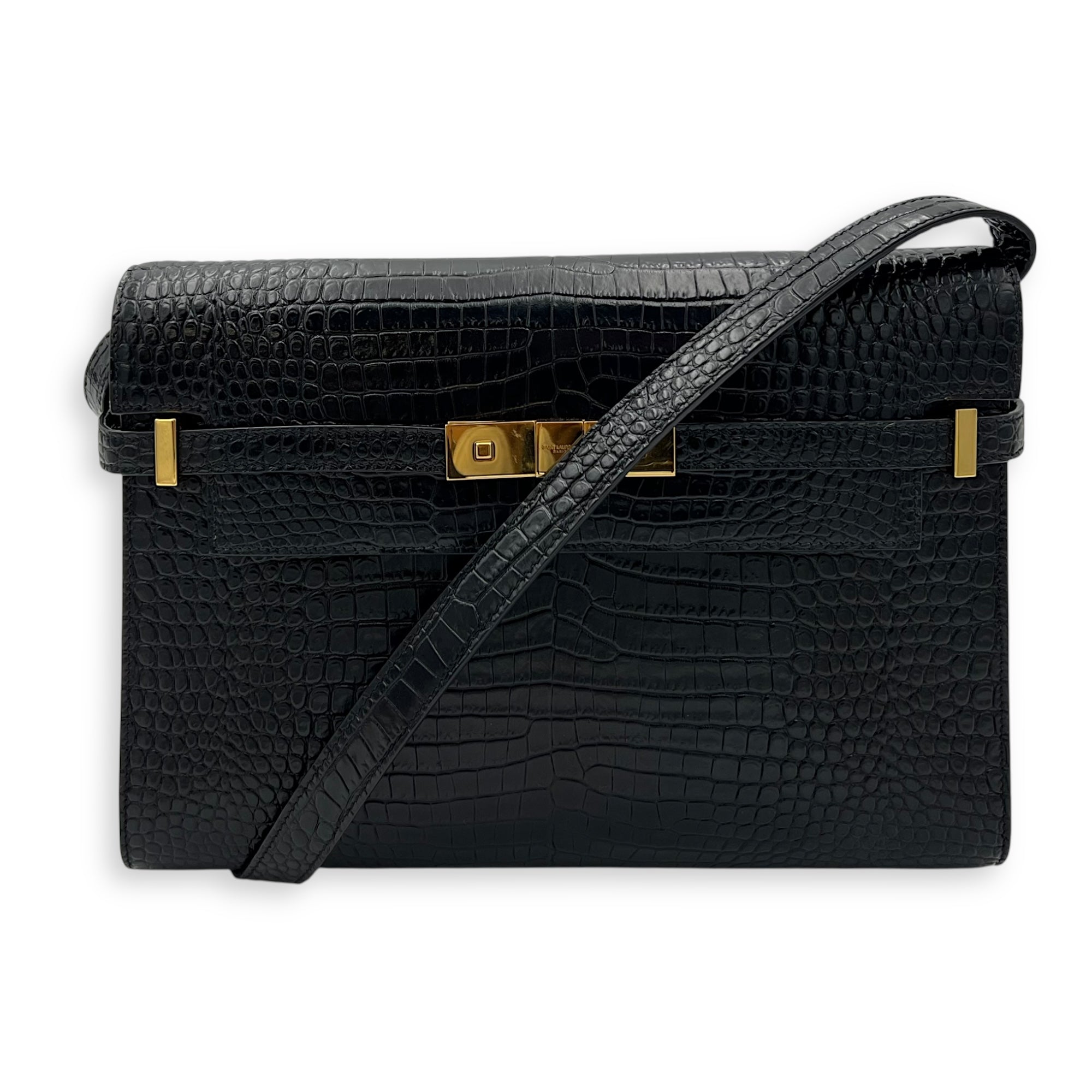 Manhattan Shoulder Bag Black in Crocodile Embossed Calfskin, Gold hardware - Image 12