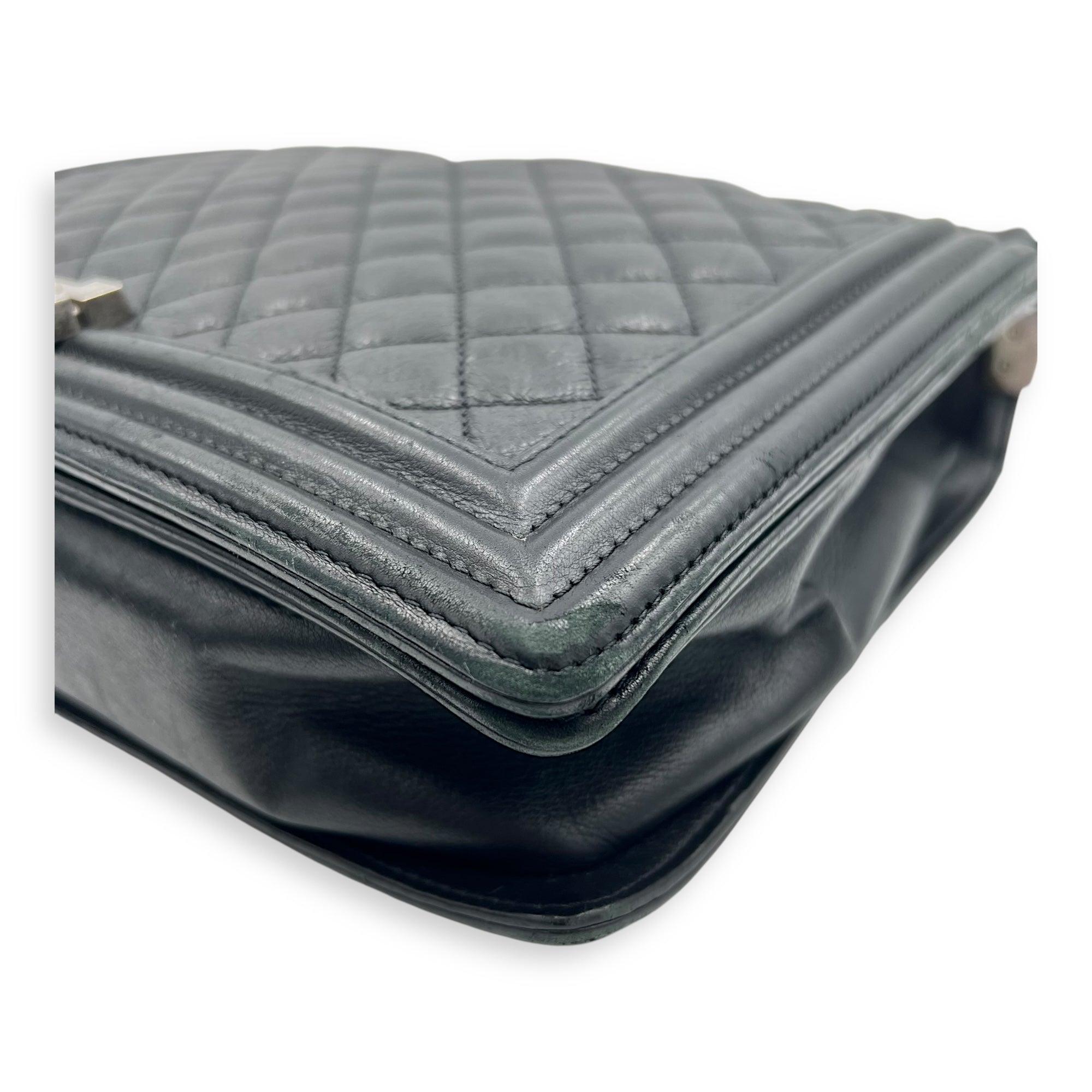 Boy Shoulder Bag Large Black in Calfskin, Ruthenium hardware - Image 10