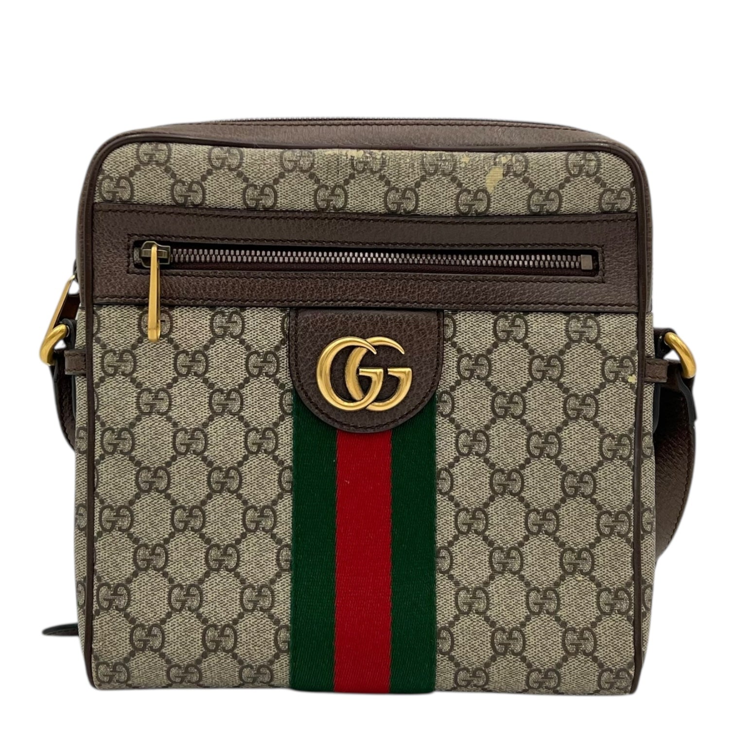 Ophidia Crossbody Bag Brown in Monogram Coated Canvas, Gold hardware