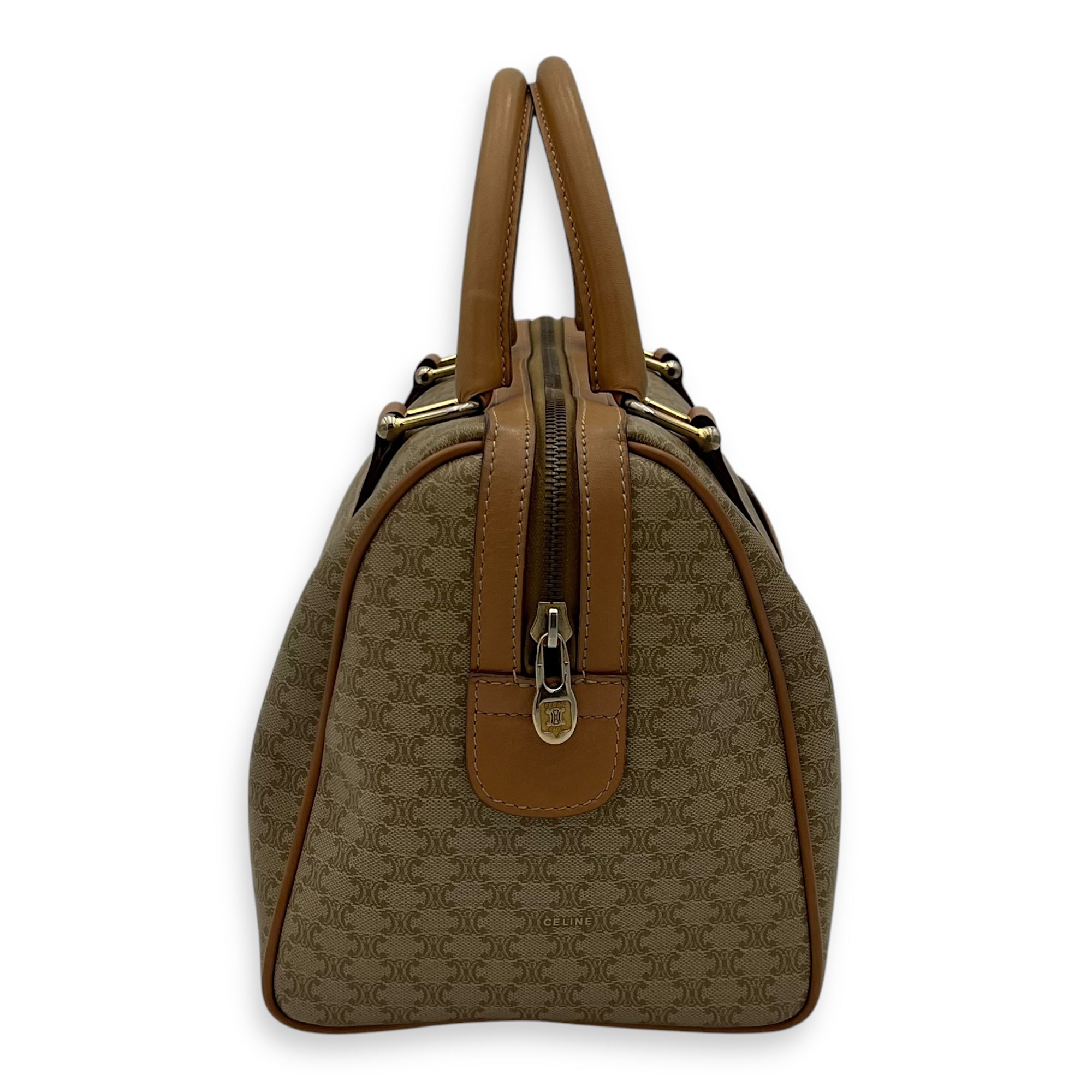 Vintage Macadam Boston Top Handle Bag Beige in Coated Canvas, Gold hardware - Image 4