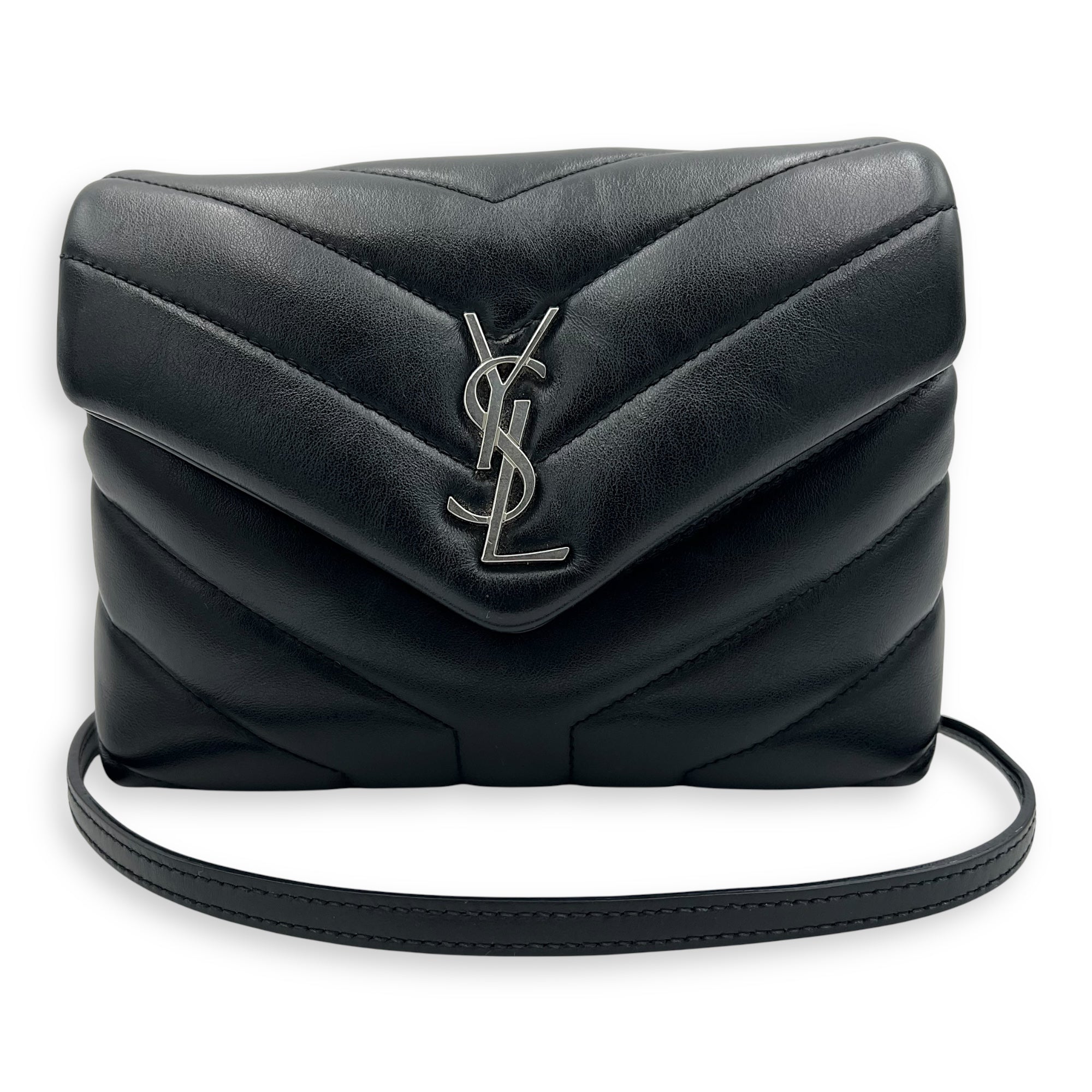 Loulou Toy Black Crossbody Bag in Calfskin, Silver hardware - Image 12