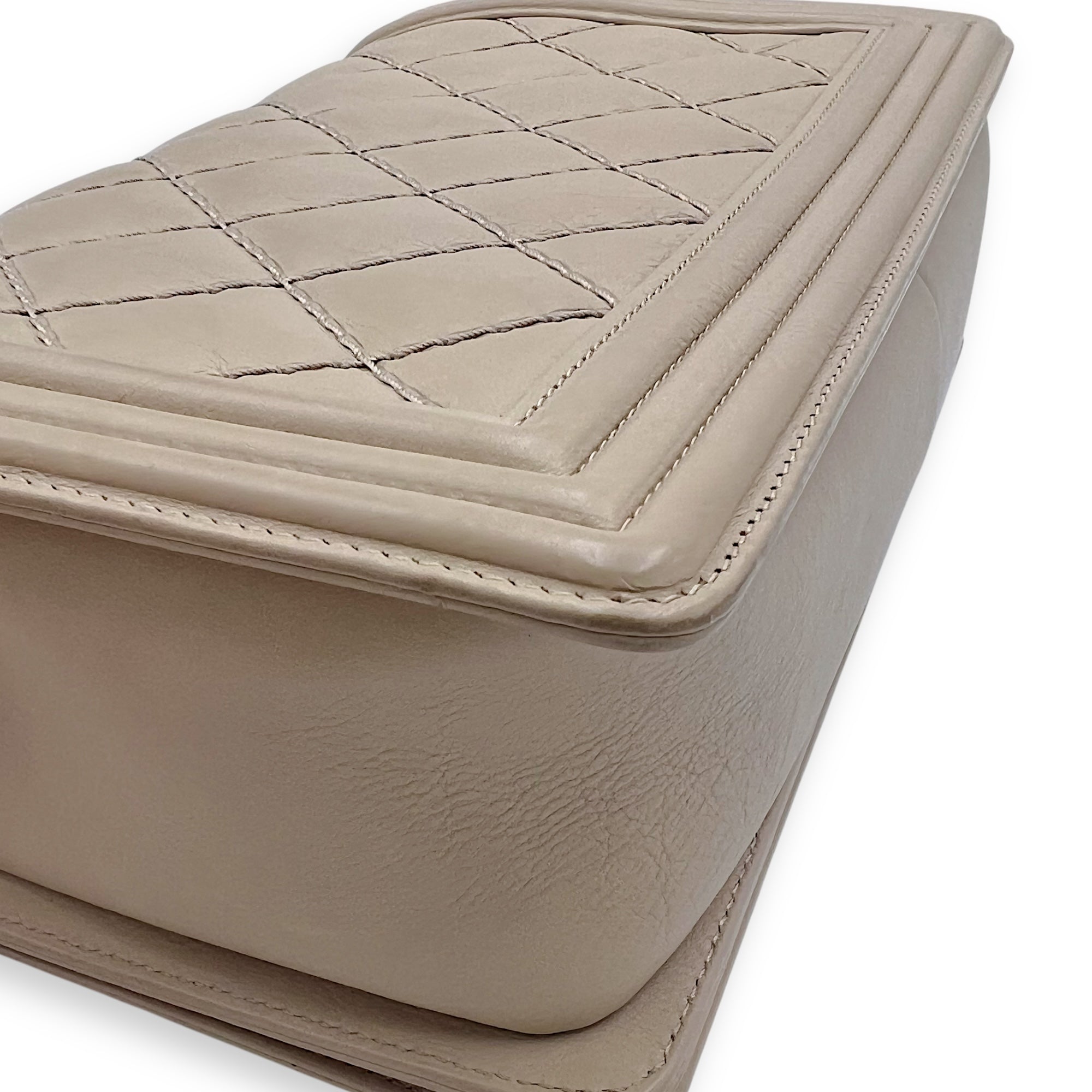 Boy Medium Beige Shoulder Bag in Calfskin, Gunmetal hardware - Image 16