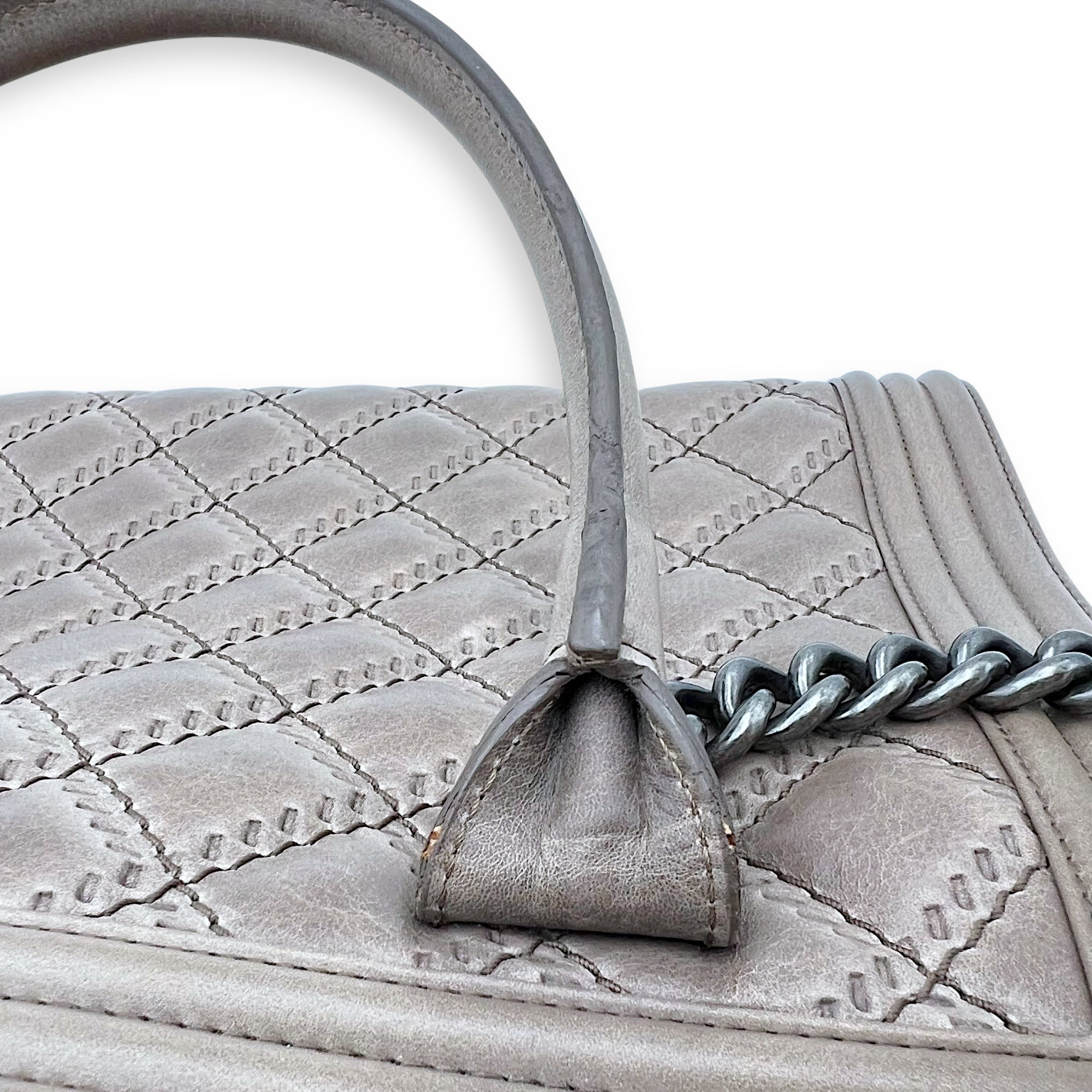 Boy Top Handle Bag Beige in Calfskin, Gunmetal hardware - Image 19