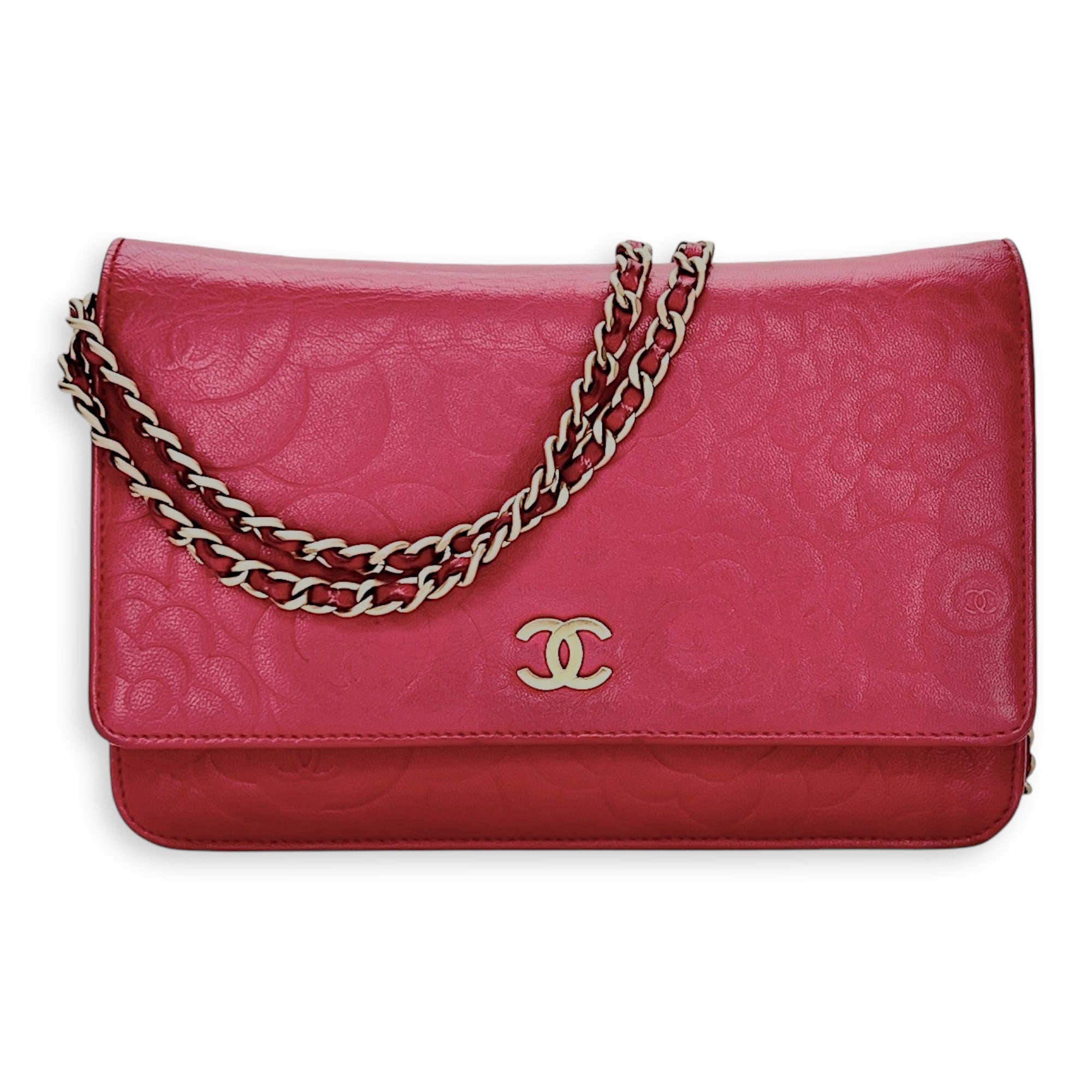 Camelia Pink Wallet On Chain in Lambskin, Gold hardware - Image 12