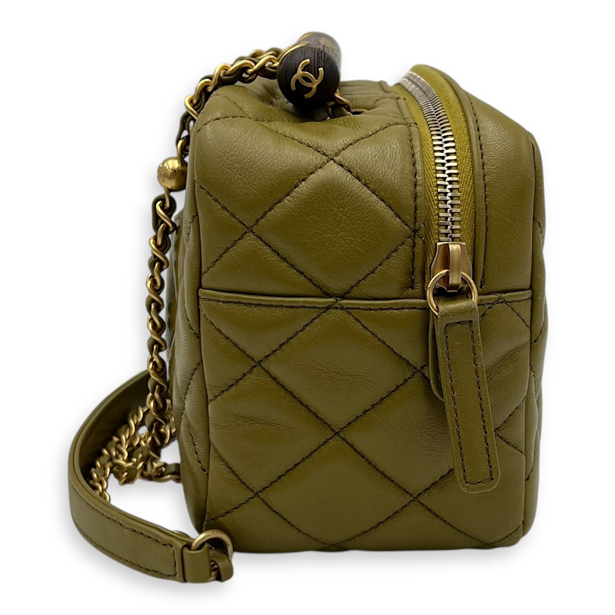 Wenge Wood Green Crossbody Bag in Lambskin, Gold hardware - Image 4