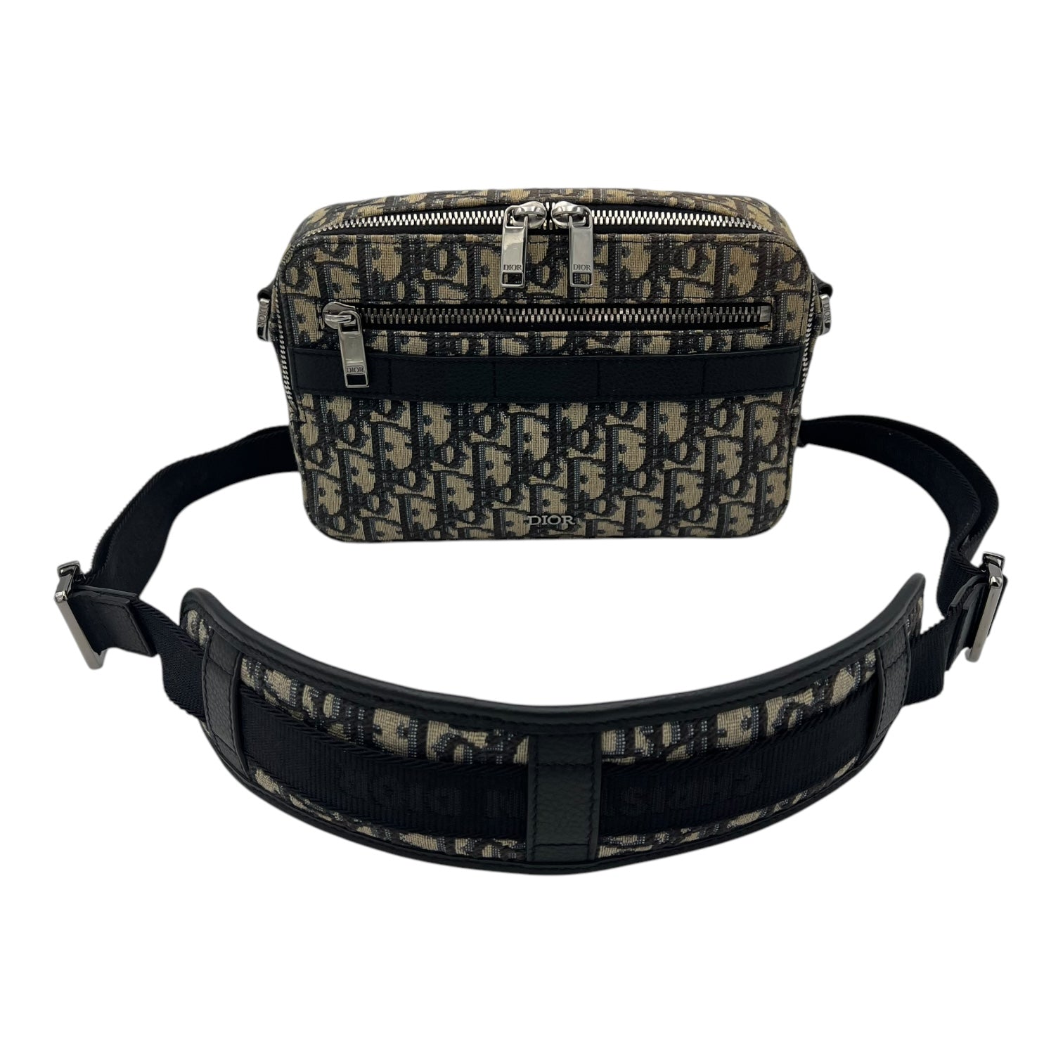 Safari Crossbody Bag Blue in Jacquard, Silver hardware - Image 13